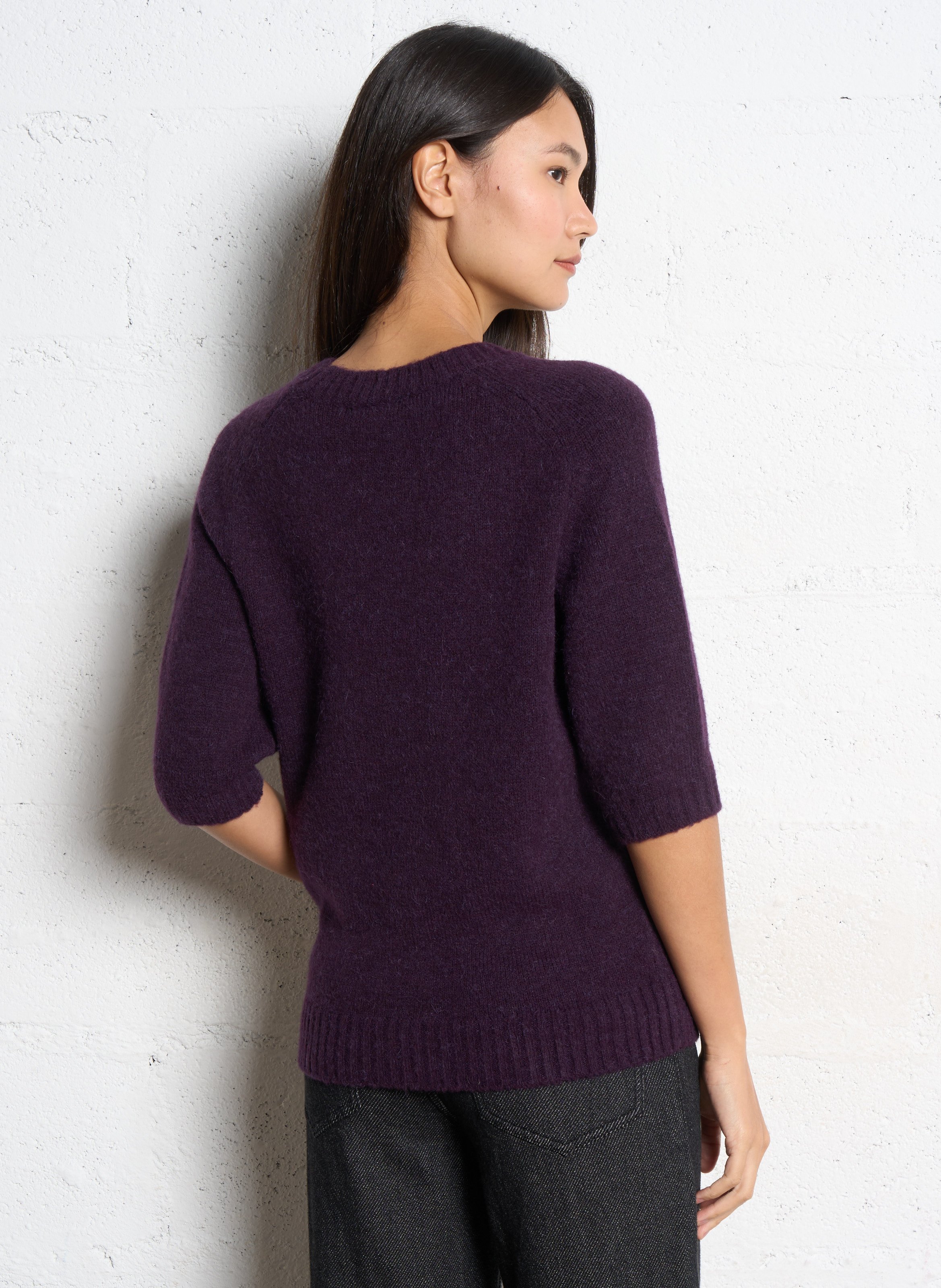 Pull droit col rond en maille mélangée SOEUR Violet