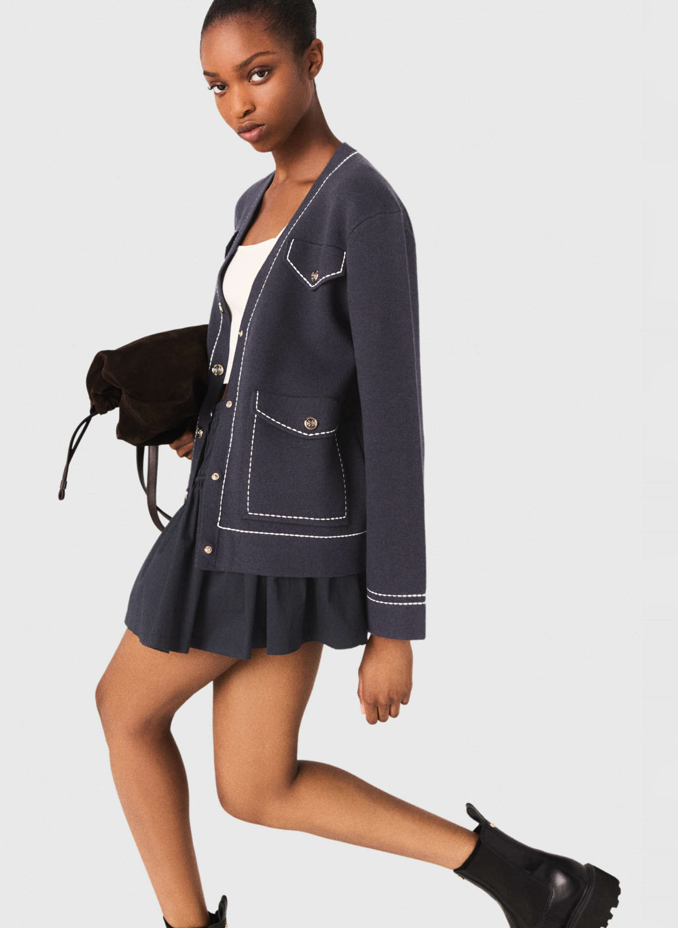 Cardigan met V-hals en fantasieknopen MAJE Blauw