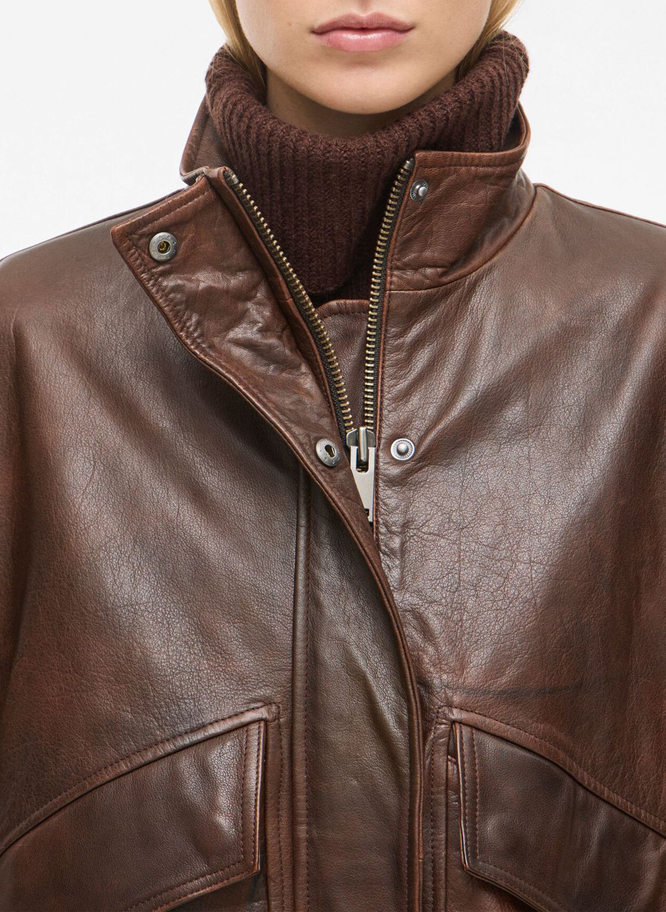 Oversize Lederjacke mit Stehkragen ROUGE EDIT Braun