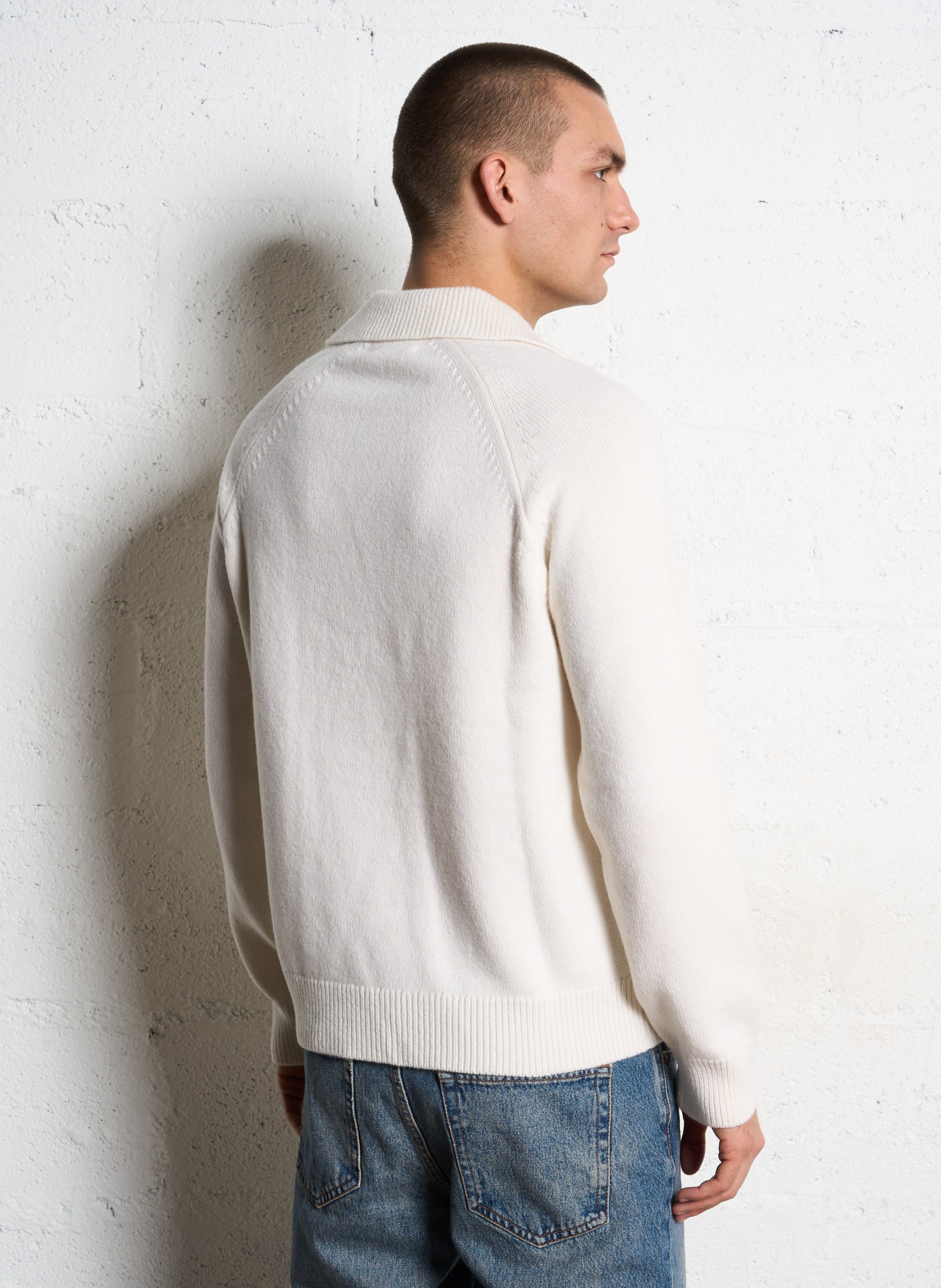 Straight wool sweater with polo collar SAISON 1865 Beige