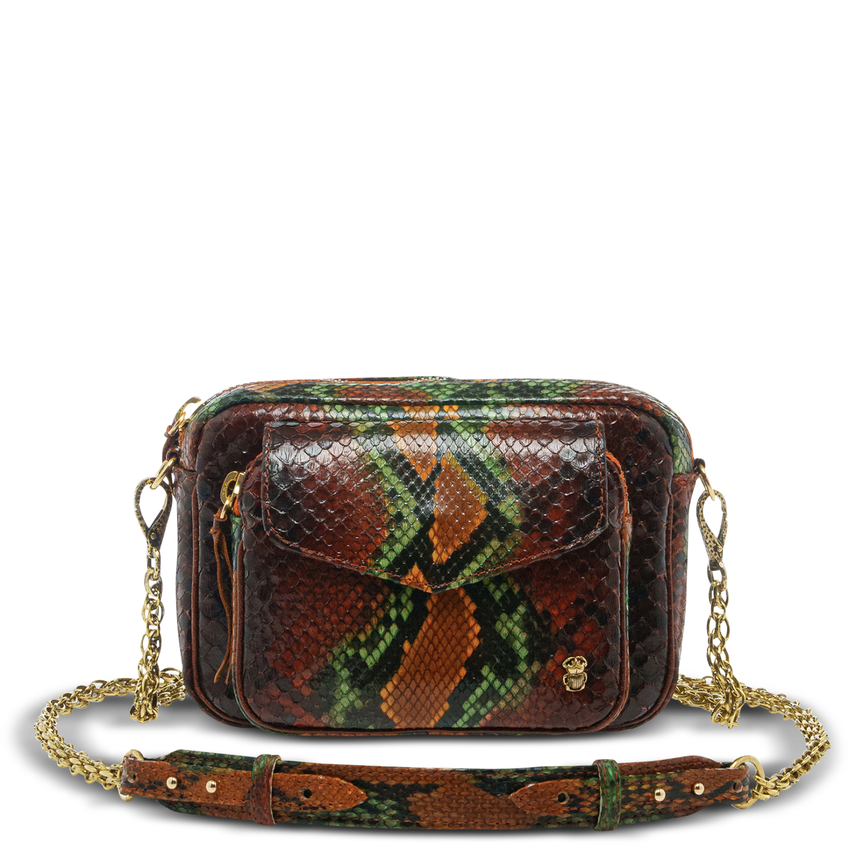 Sac bandoulière en cuir pyton mélangé CLARIS VIROT Marron