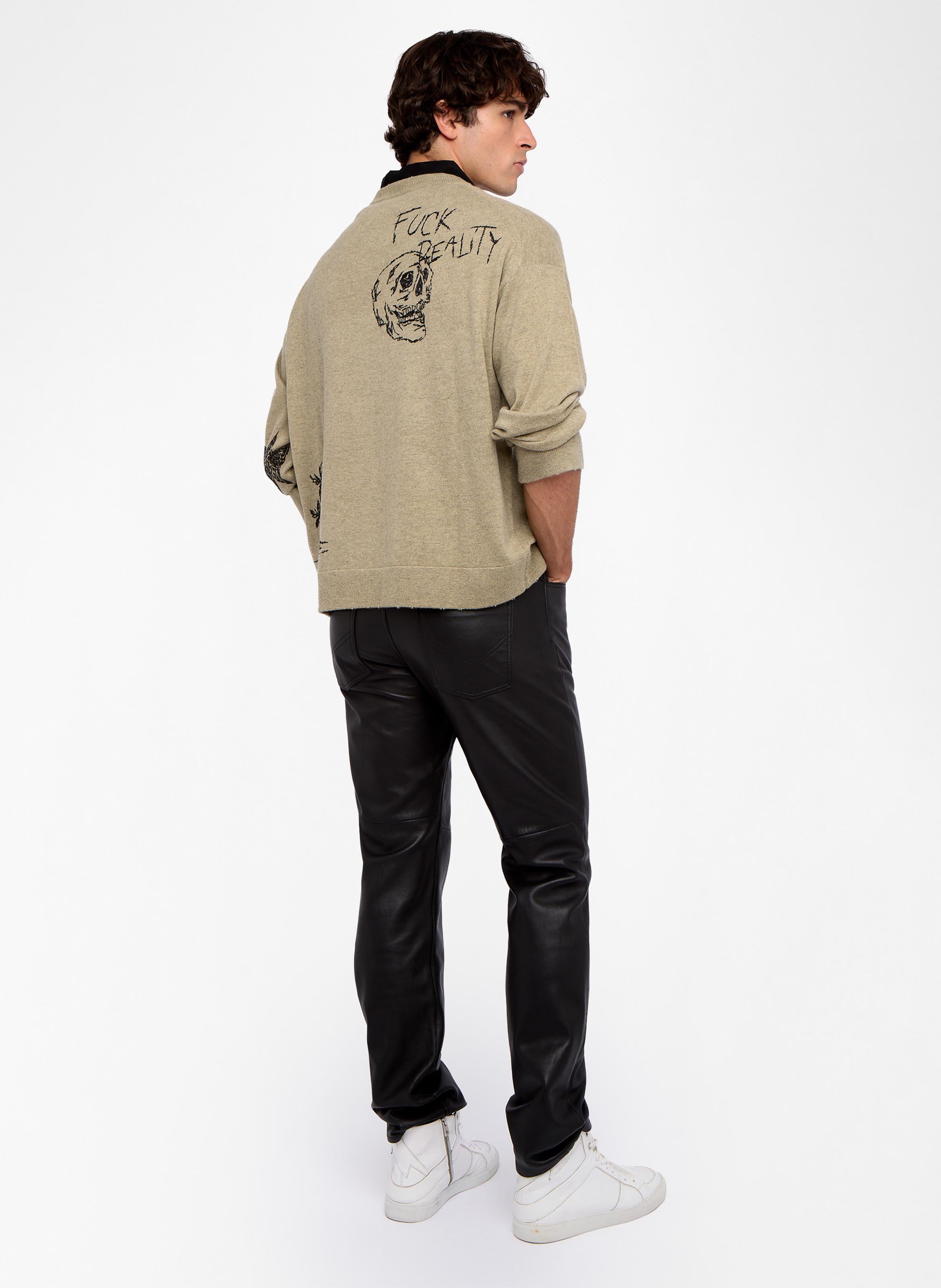 Round neck embroidered merino wool and cashmere straight sweater ZADIG&VOLTAIRE Green