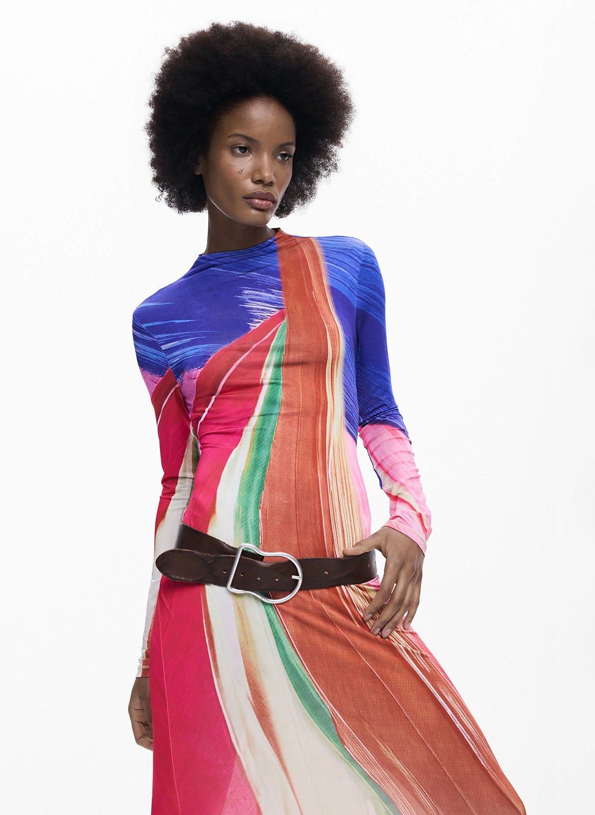 Robe midi col rond  DESIGUAL Multicolore