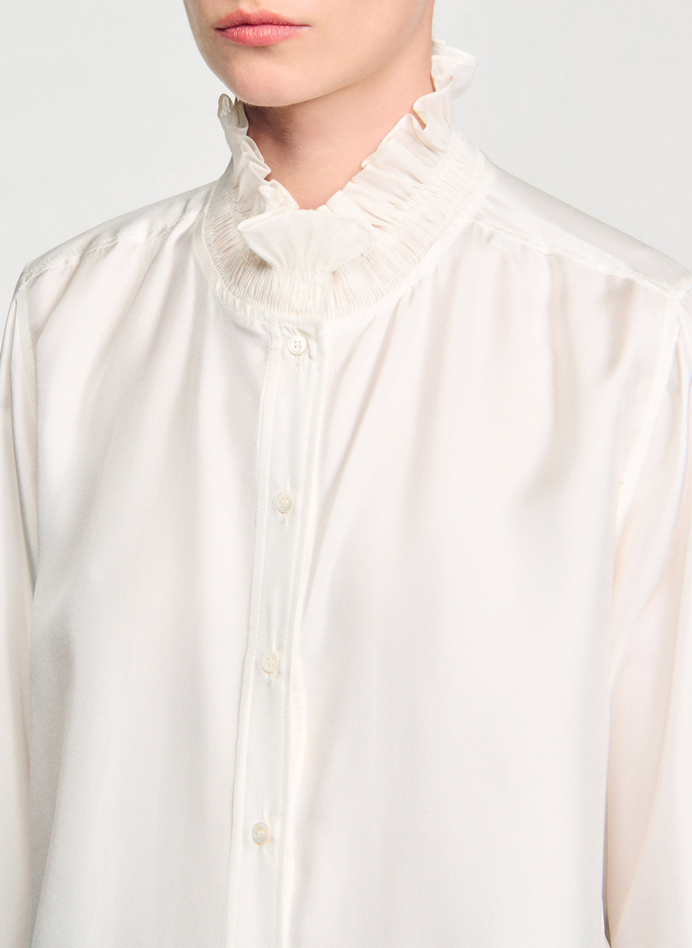 Chemise col victorien en soie SANDRO Blanc