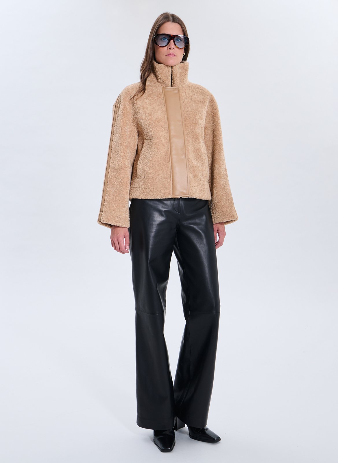 Manteau col montant en fourrure synthétique ZAPA Marron