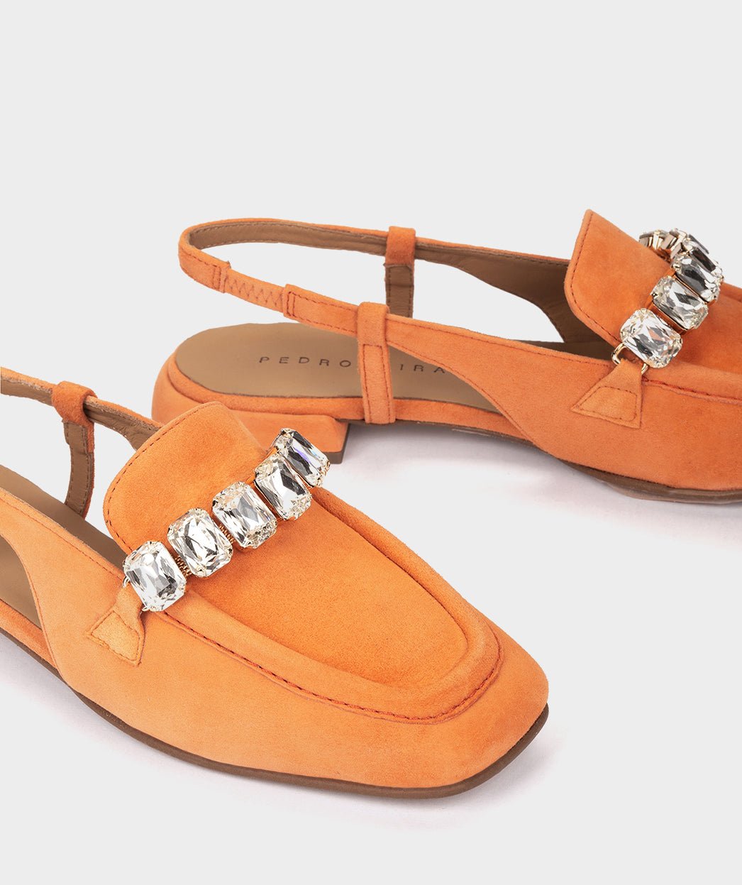 Orange suede back-strap moccasins. PEDRO MIRALLES Orange