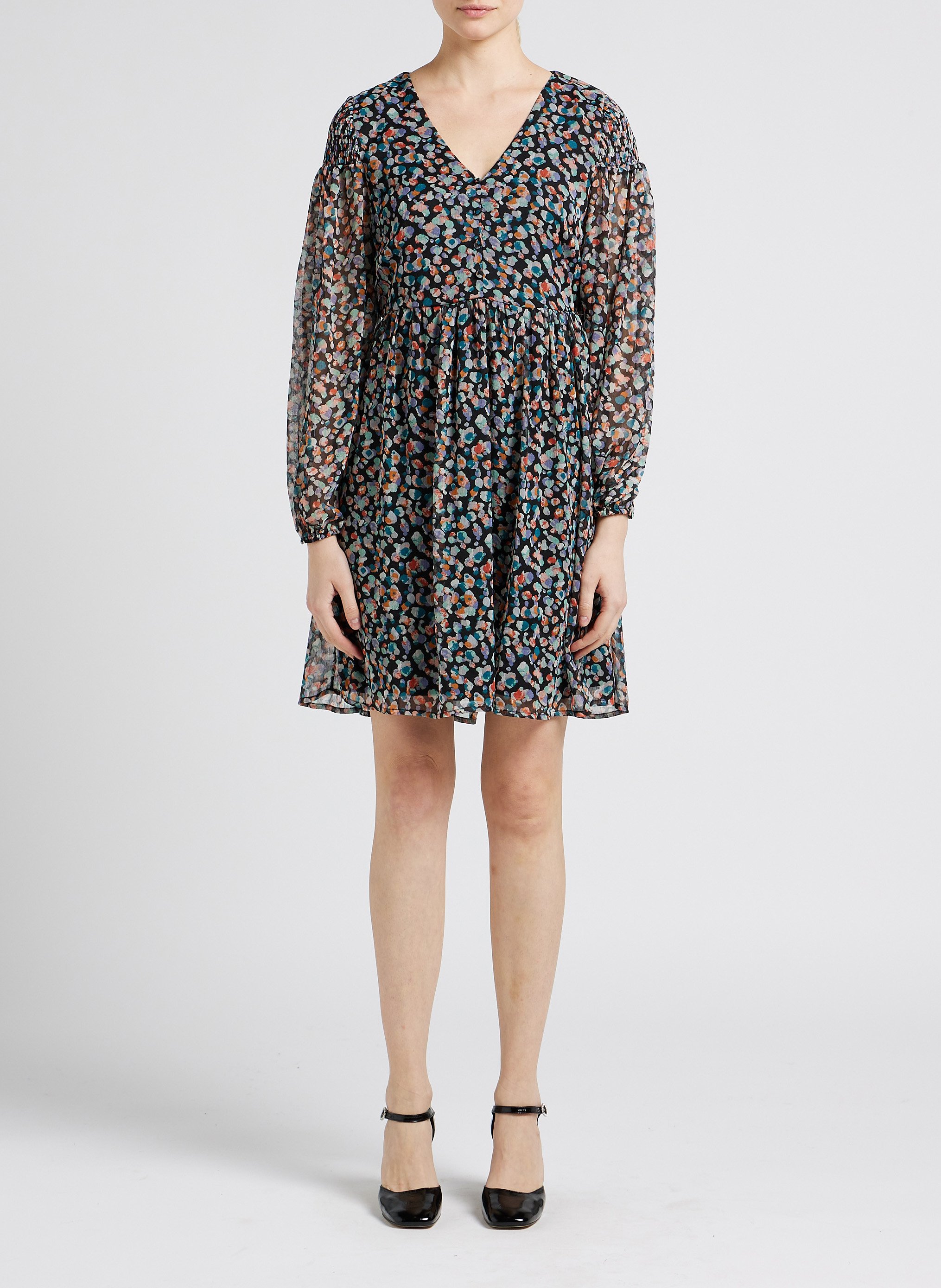 Robe courte col V imprimée  VILA Noir