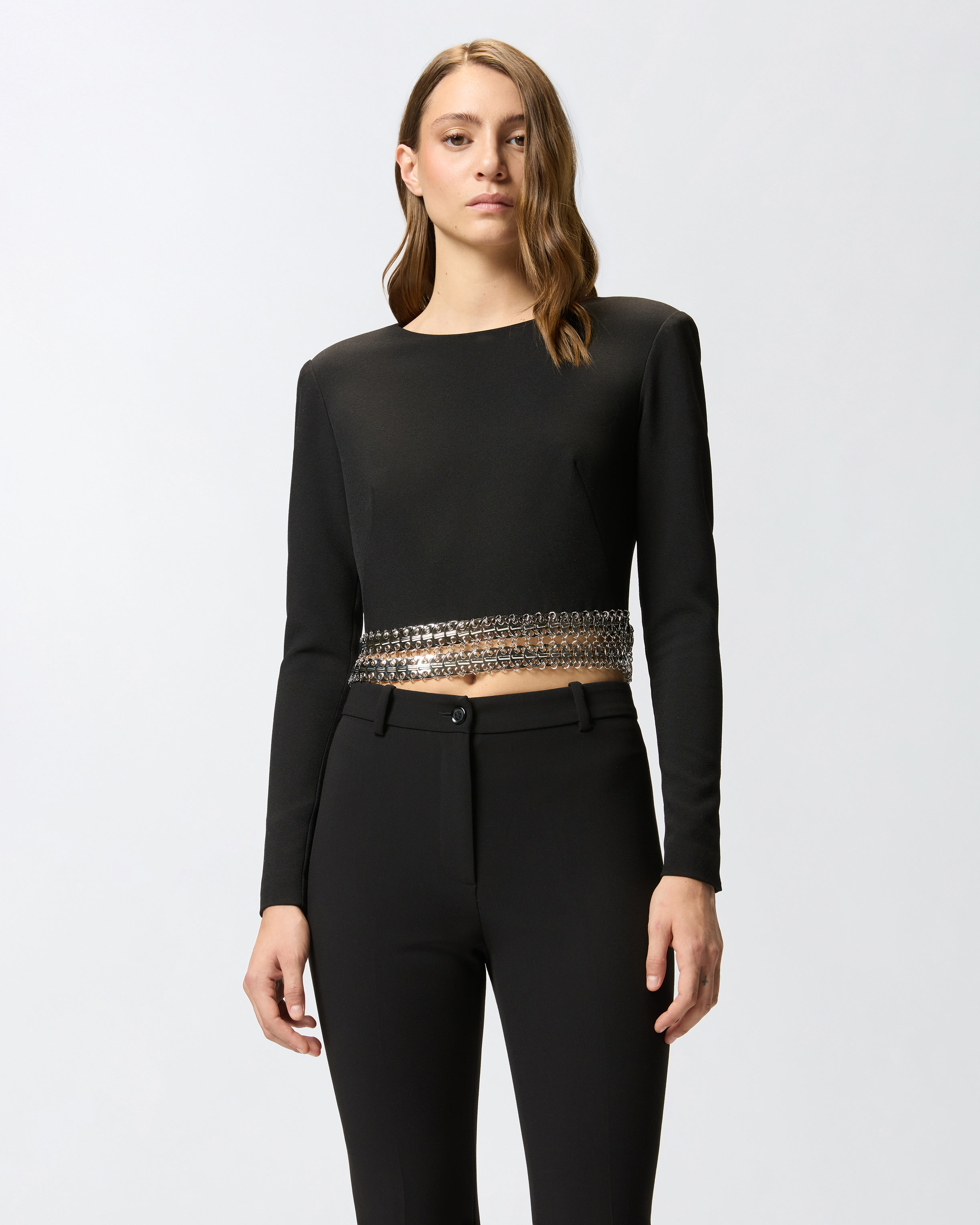 Long-sleeved top with metal decorations PINKO Black