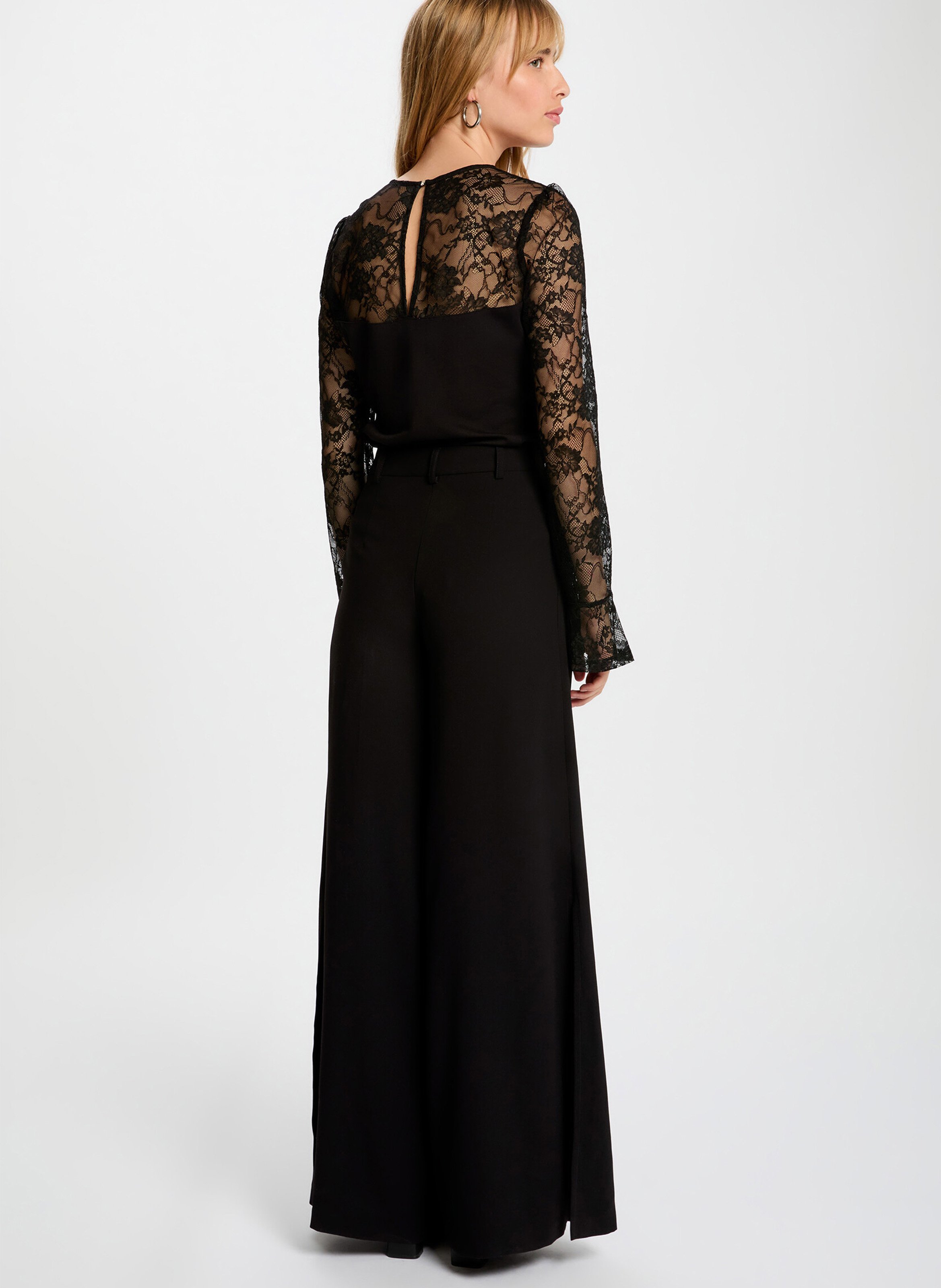 Top manches longues cintré en dentelle MORGAN Noir