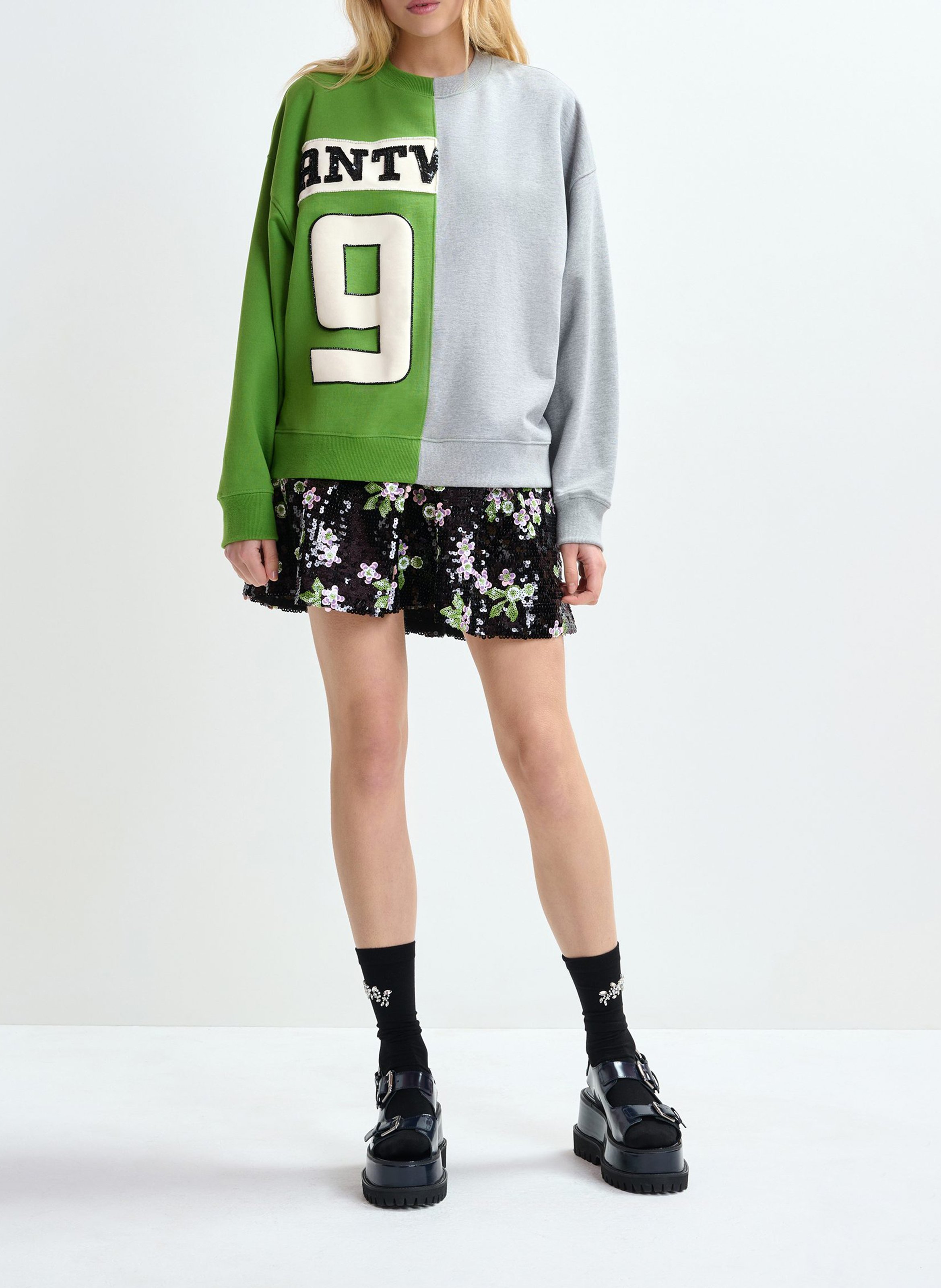 Loose fit round neck sweatshirt with pattern ESSENTIEL ANTWERP Green