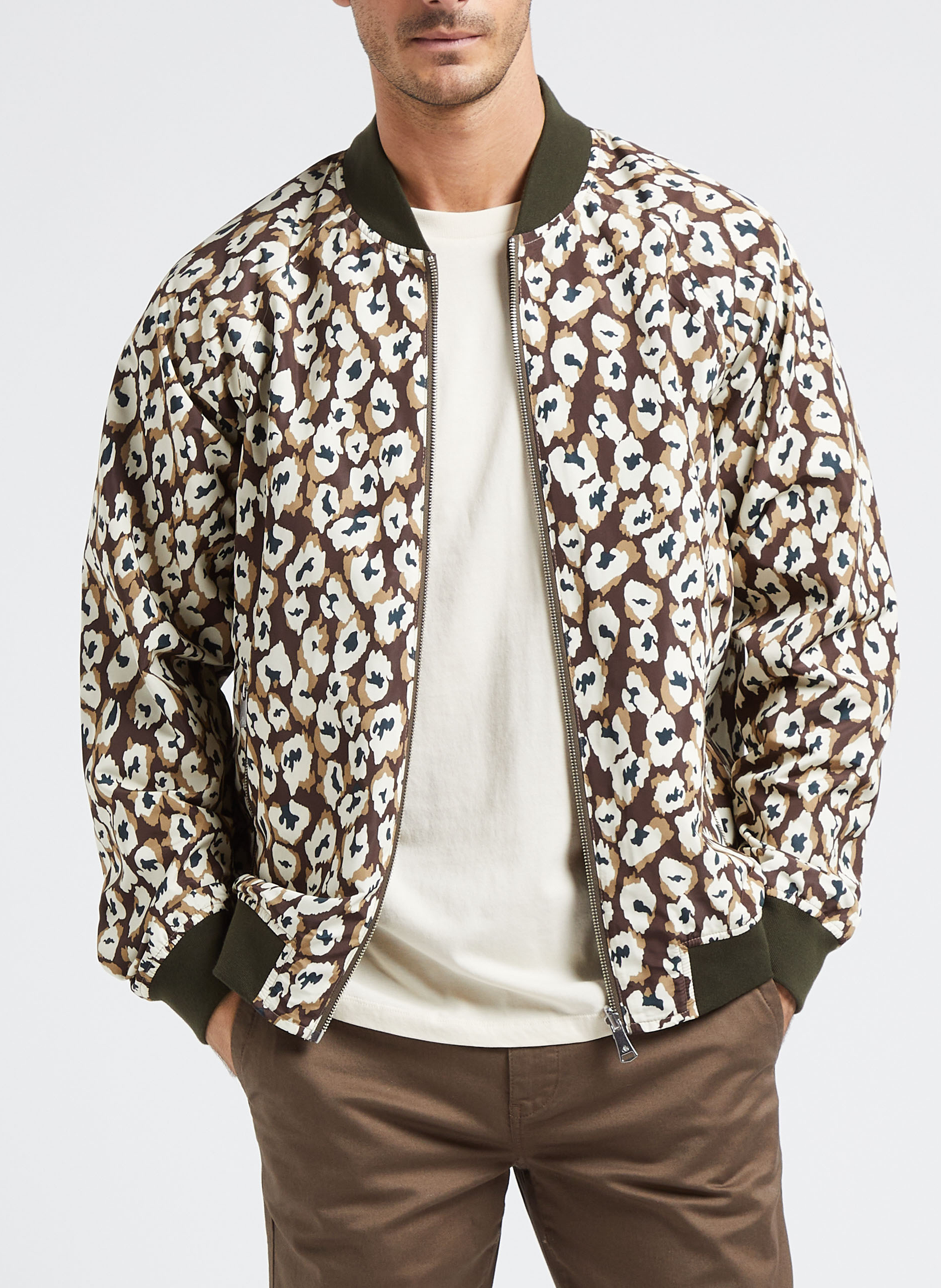 Blouson col rond à imprimé léopard réversible SCOTCH AND SODA Kaki
