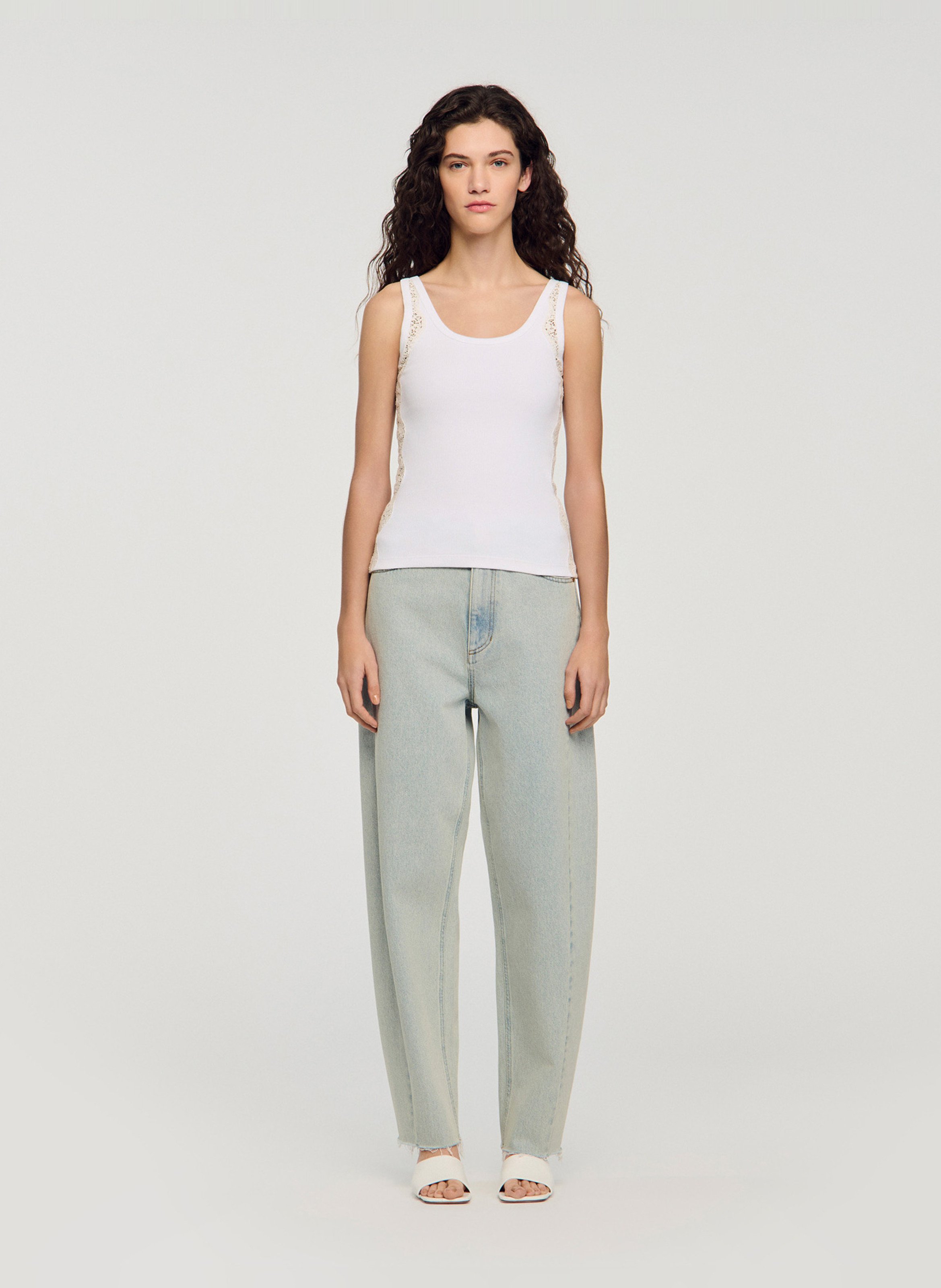 Katoenen singlet met ronde hals en borduurwerk SANDRO Wit