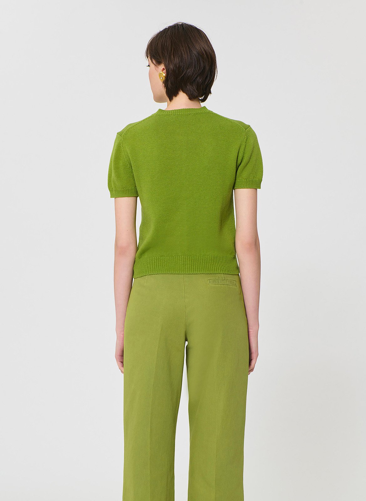 Gilet droit col rond en coton et laine TARA JARMON Vert