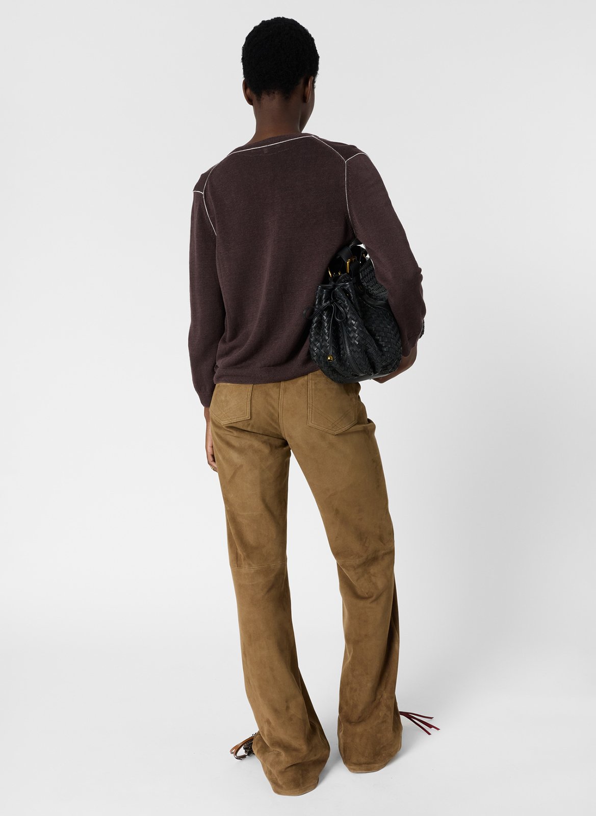 Gilet col rond en lin mélangé GERARD DAREL Marron