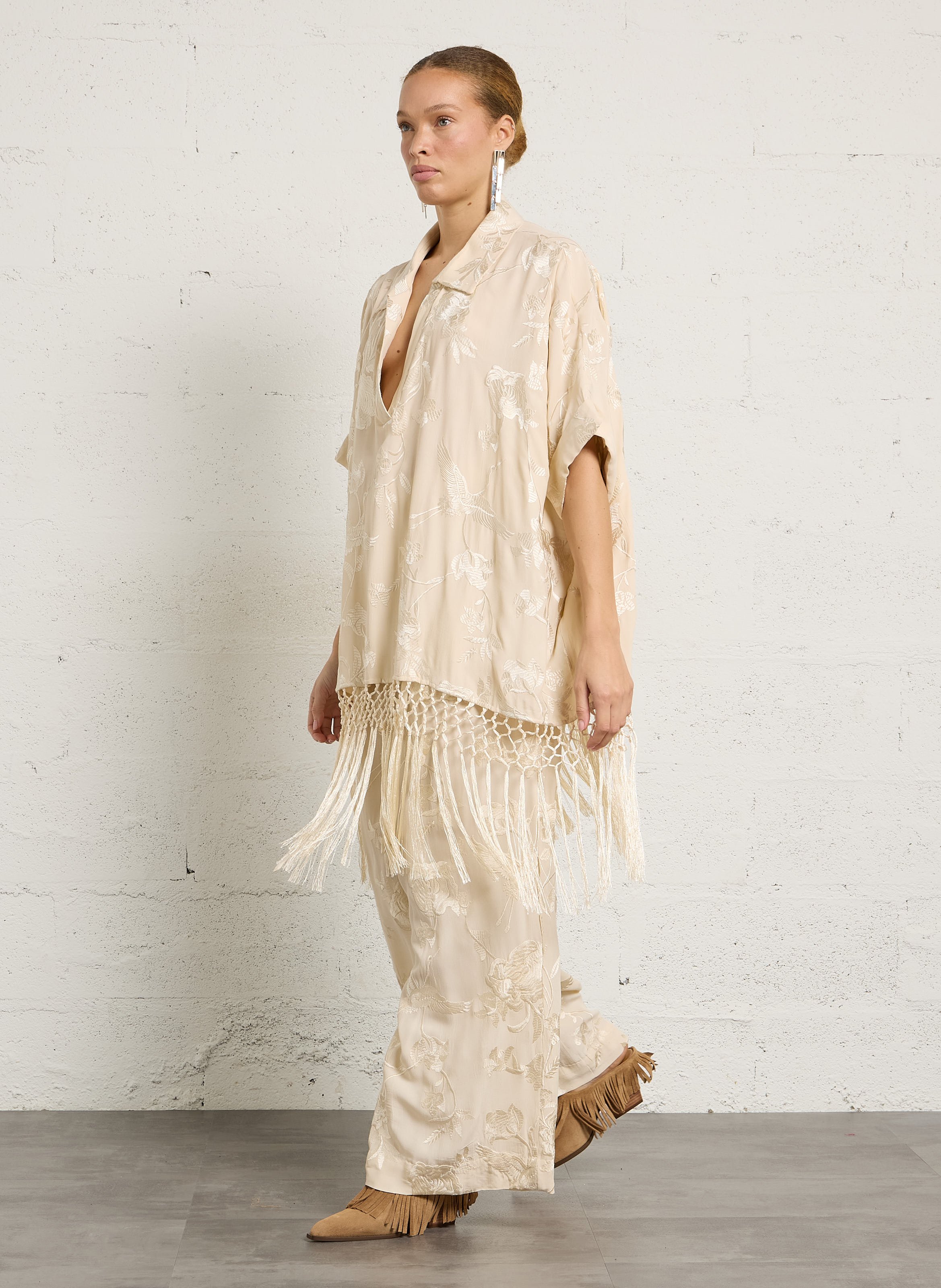 Top ample brodé MES DEMOISELLES Beige