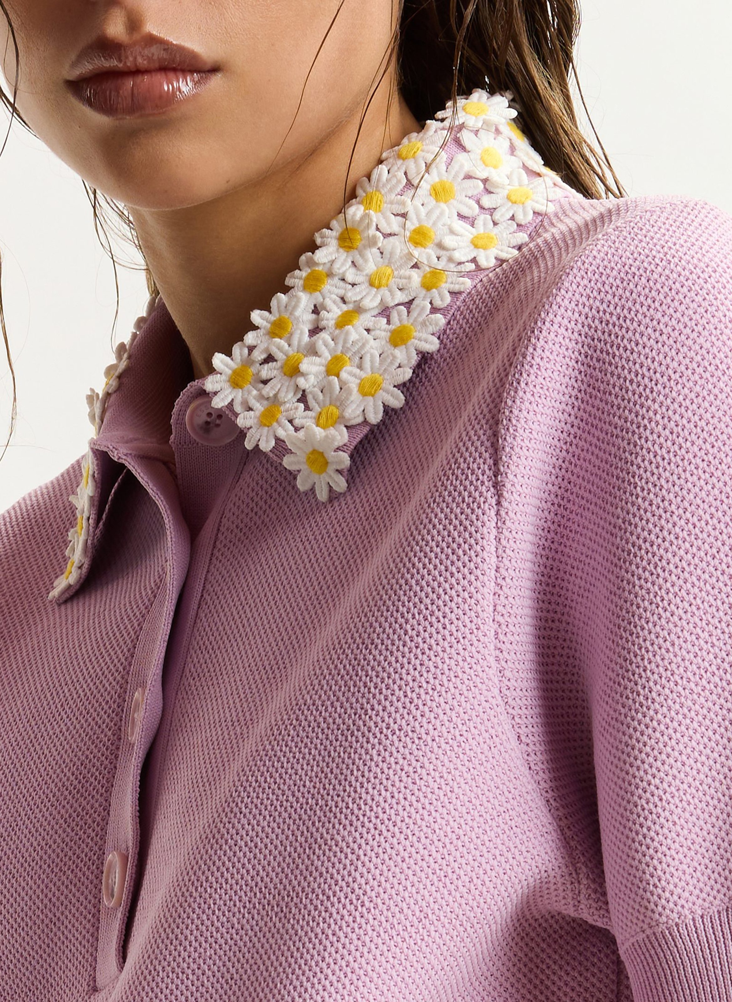 Short-sleeved plain polo shirt with flowers ESSENTIEL ANTWERP Purple