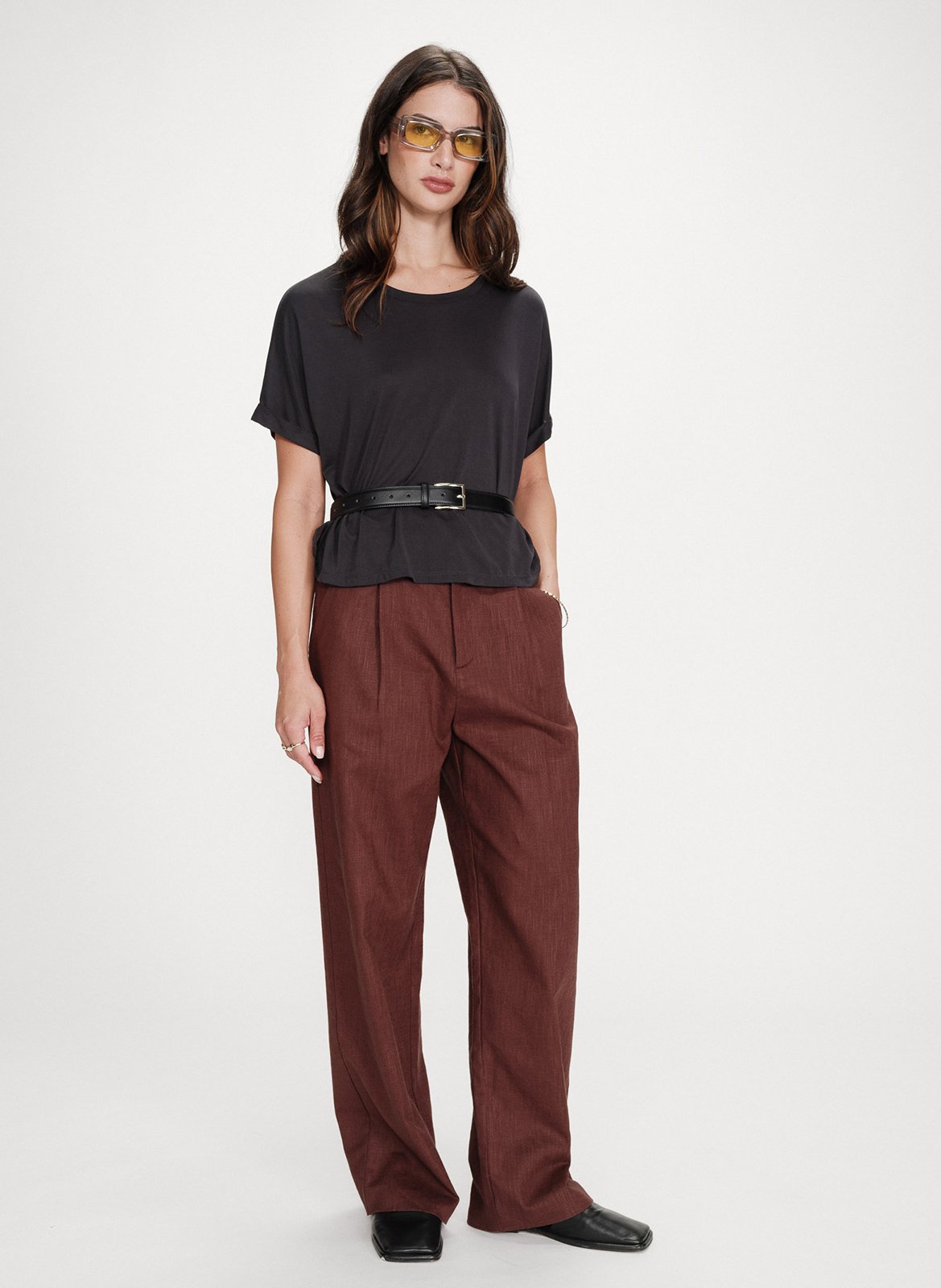 Einfarbiges Langarm-Top mit Rundhalsausschnitt GRACE ET MILA Schwarz