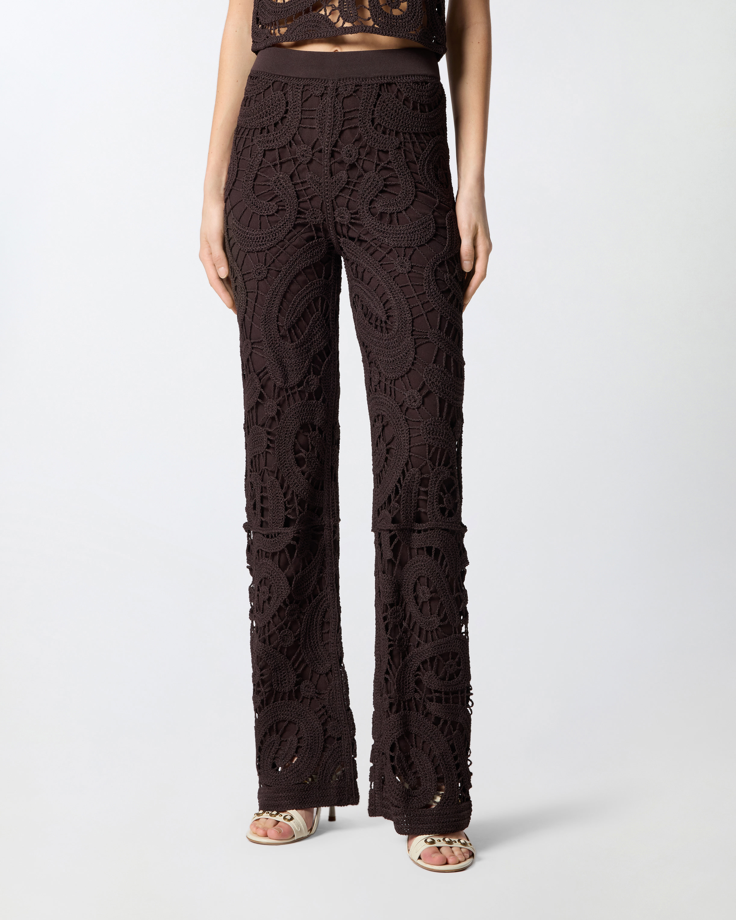 Pantalon en crochet à motif géométrique PINKO Marron
