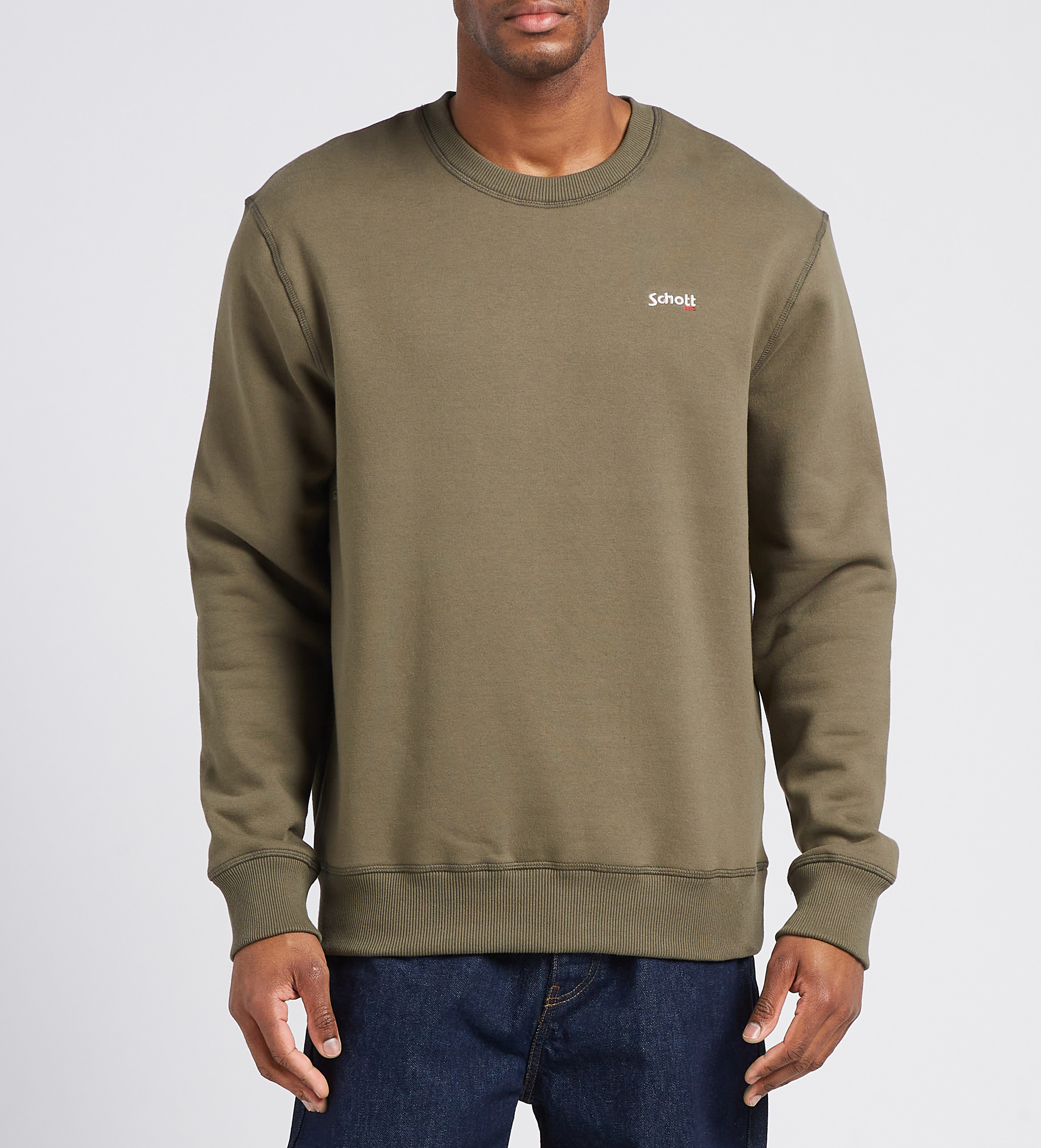 Gerade geschnittenes Rundhals-Sweatshirt aus Baumwoll-Mix SCHOTT Khaki