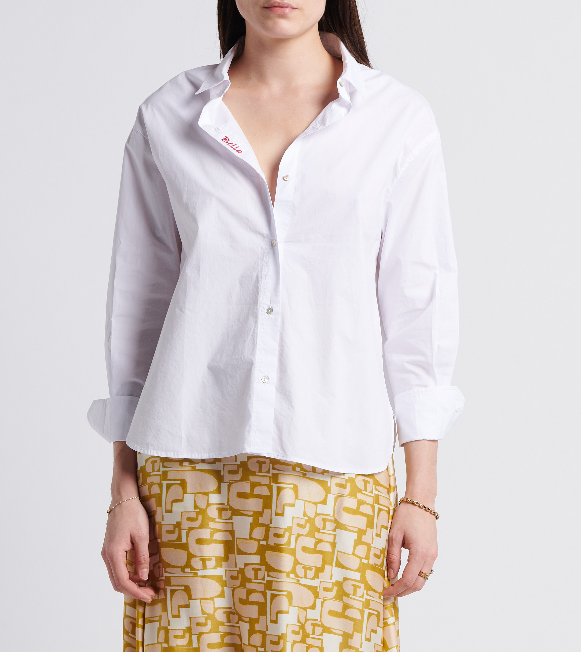 Chemise droite brodée en popeline de coton BELLA JONES Blanc