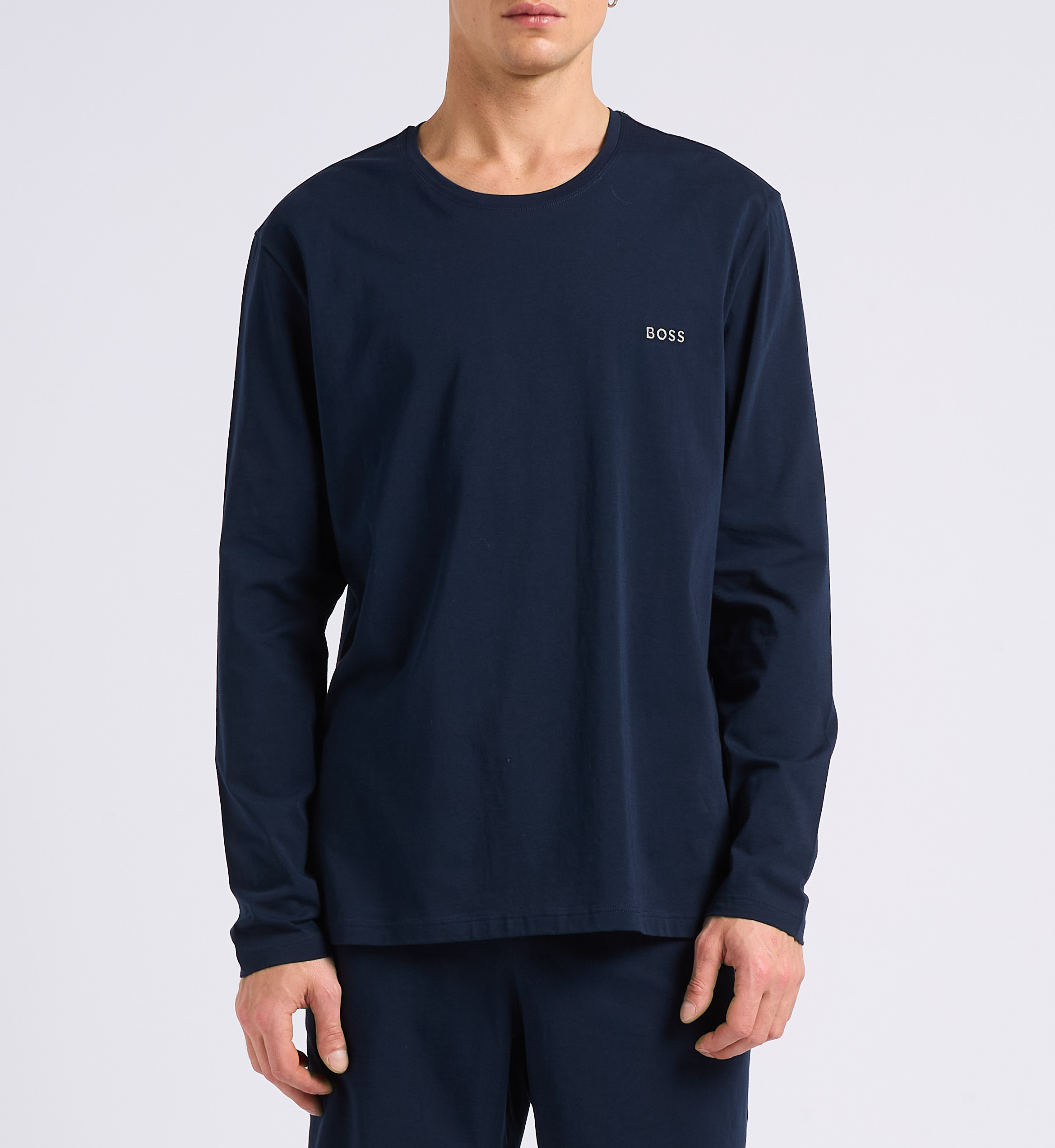 Cotton Long sleeve t-shirt with embroidered logo BOSS Blue