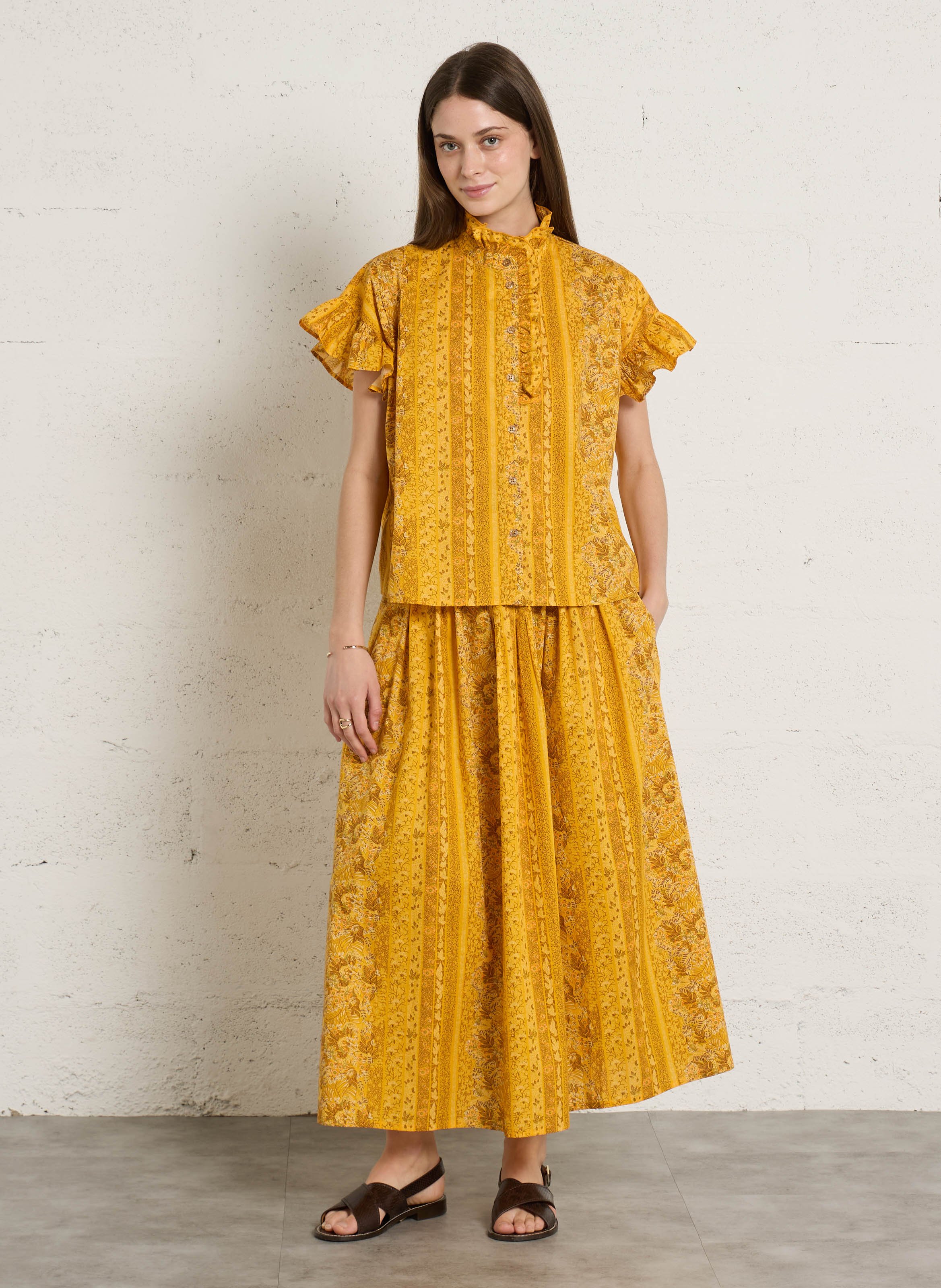 High-neck cotton shirt SUZIE WINKLE Yellow