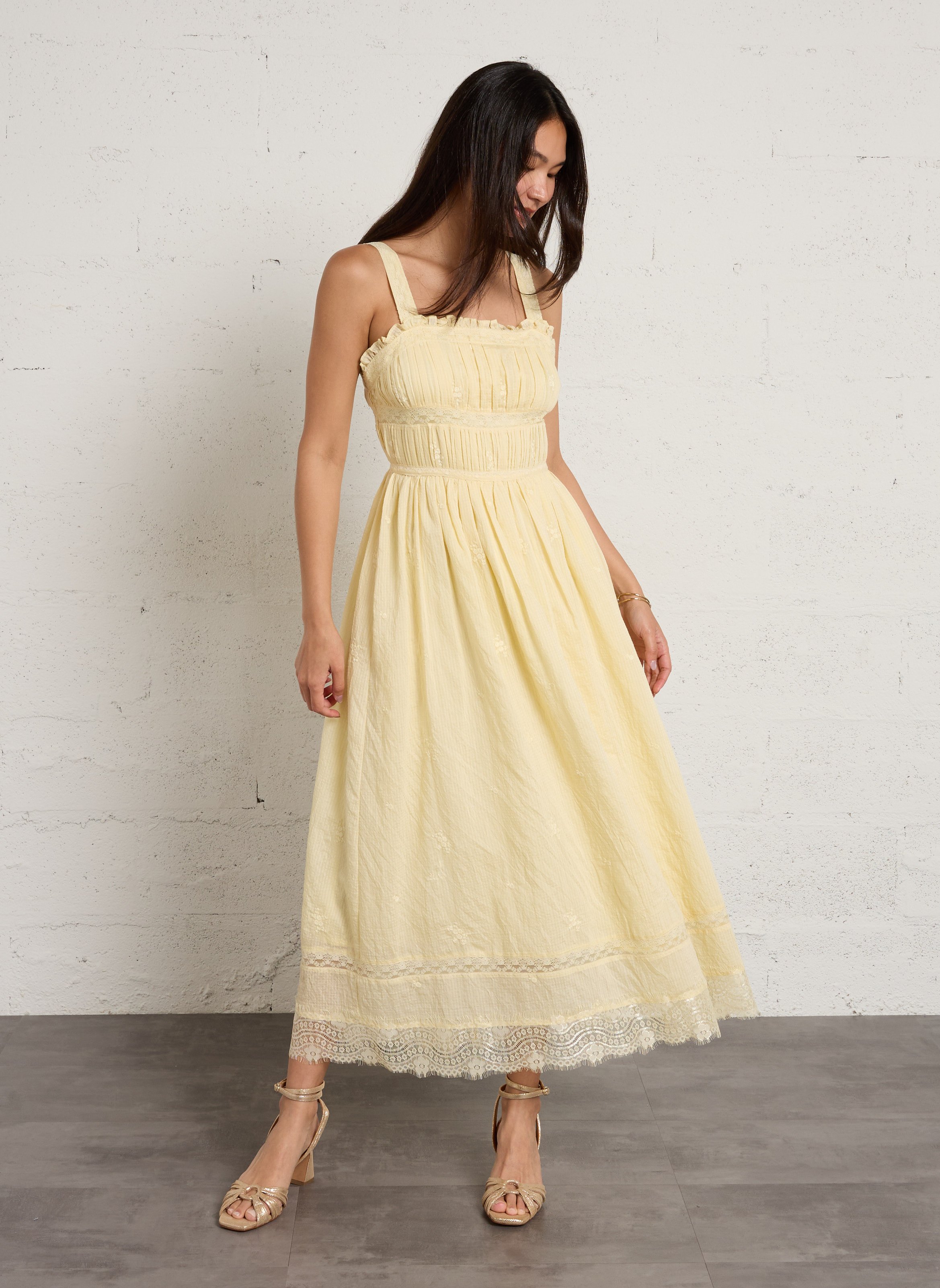 Langes, besticktes Kleid BERENICE Gelb