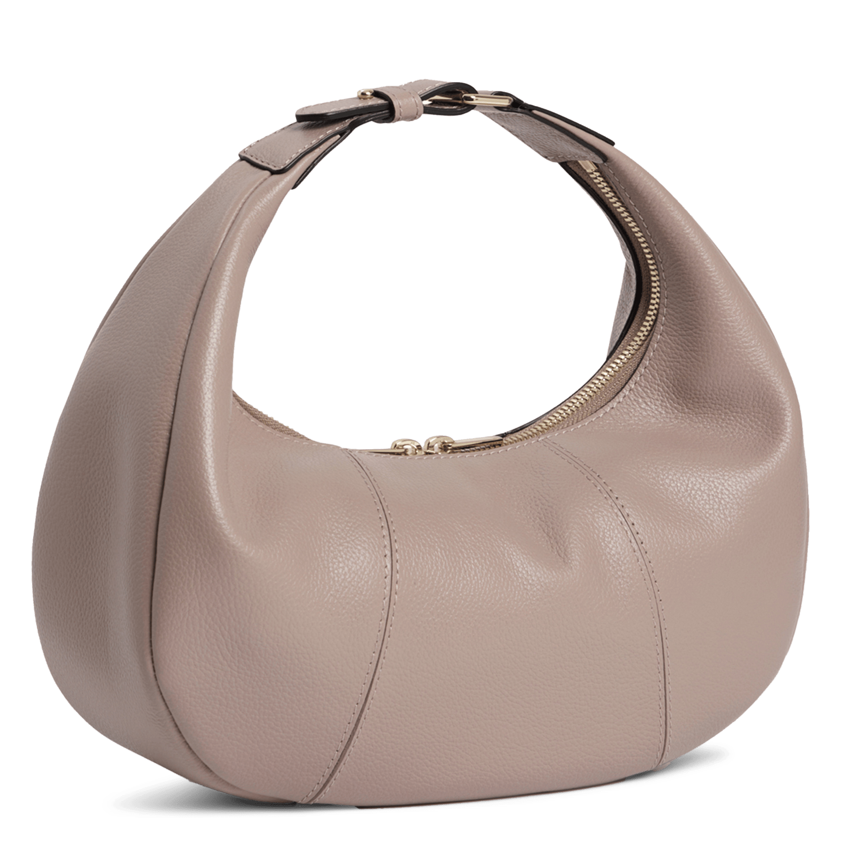 Kleine hobo tas met rits in korrelig leer | Beige LE TANNEUR Dames