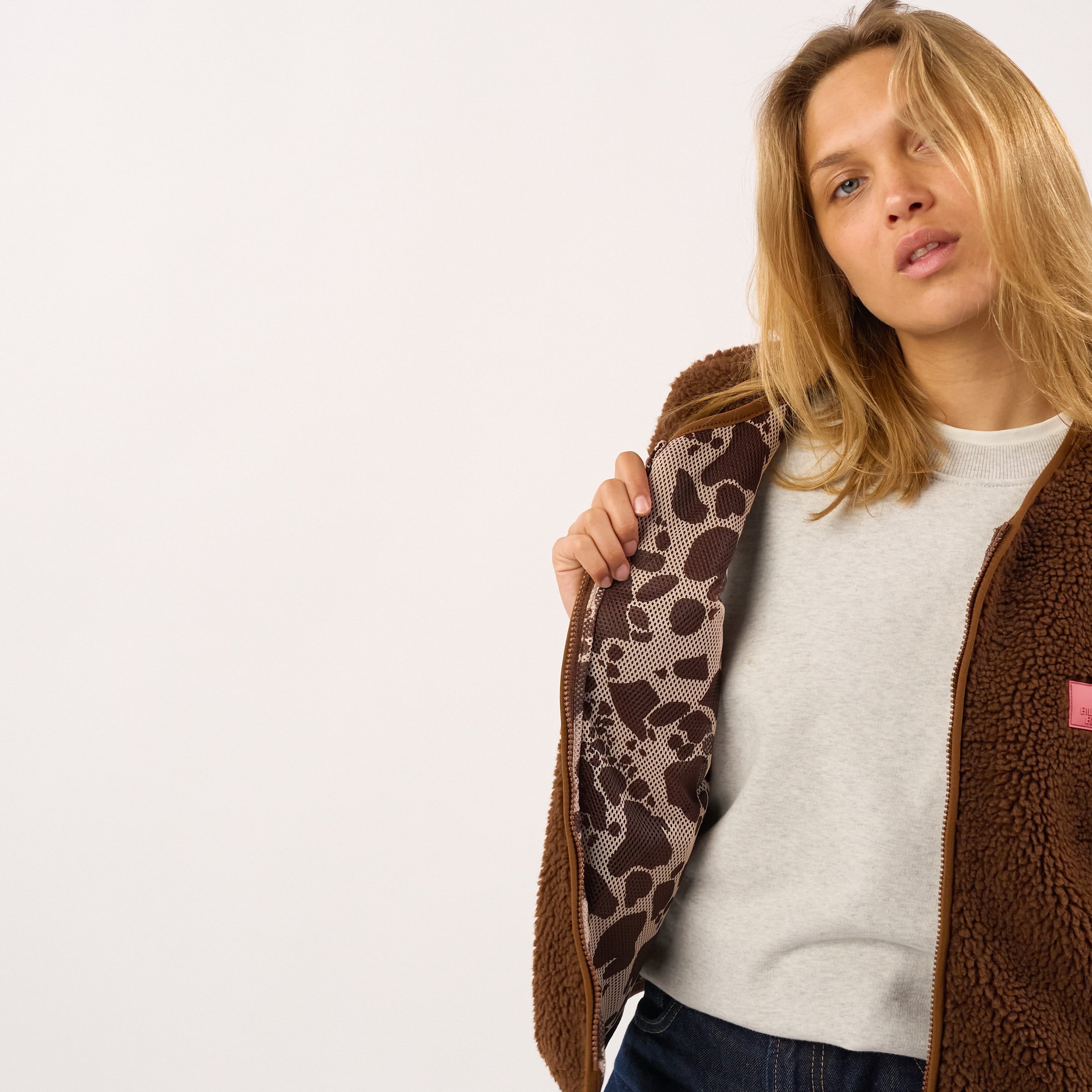 Sleeveless Sherpa Zip-Up Vest BILLYBELT Brown