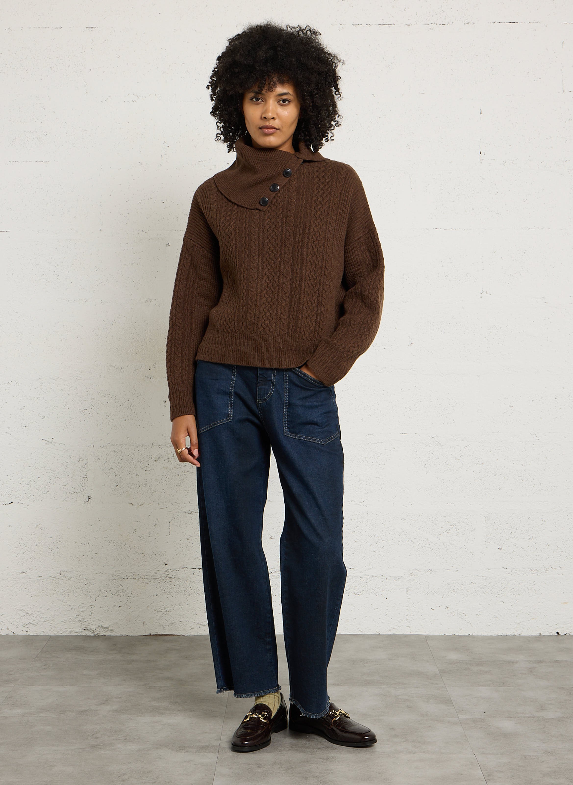 Pull ample maille en laine MAISON ANJE Marron