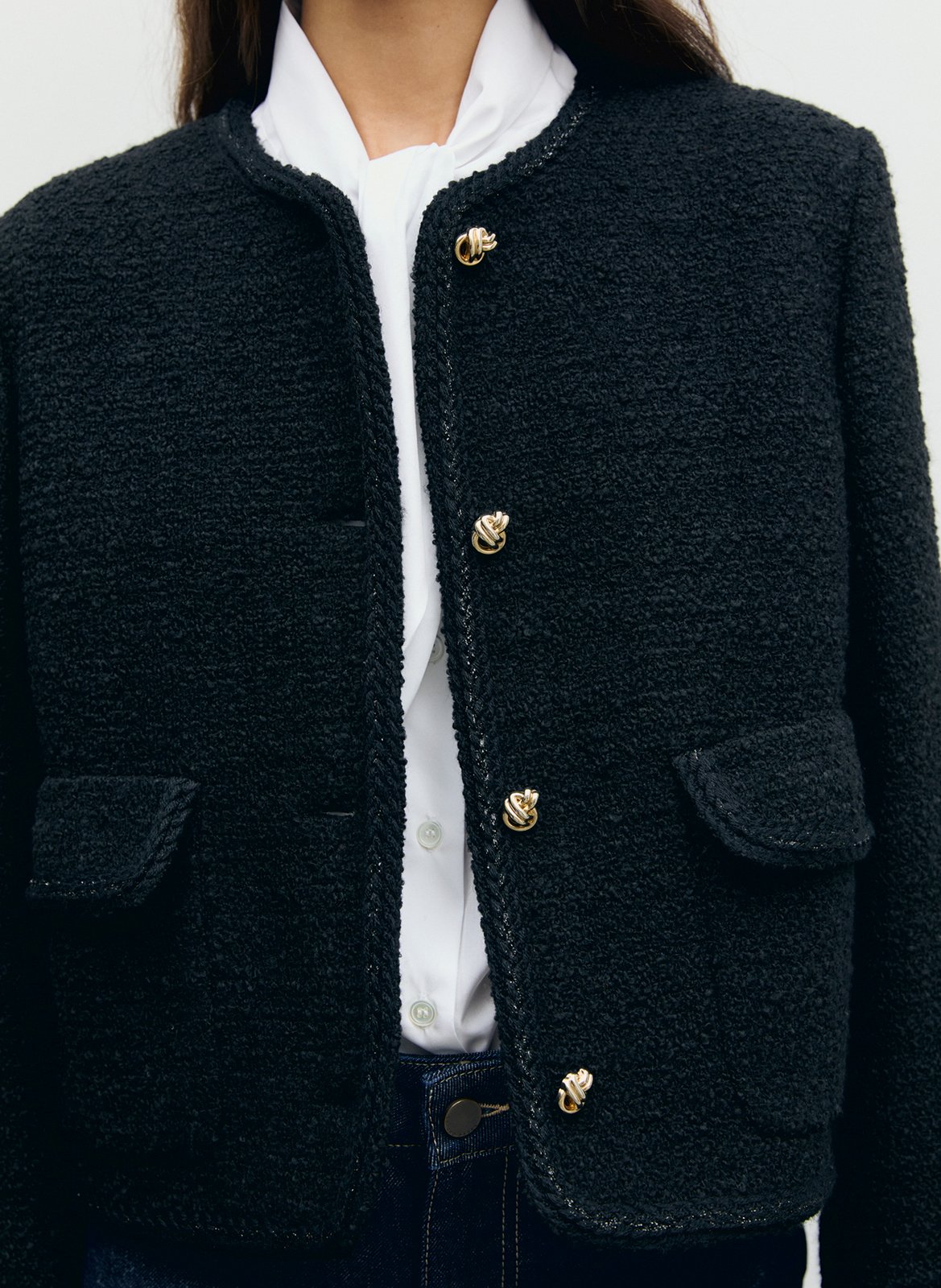 Straight tweed round neck jacket GERARD DAREL Black