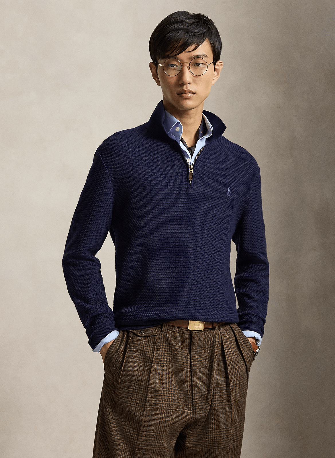 Pull à col zippé en laine POLO RALPH LAUREN Bleu