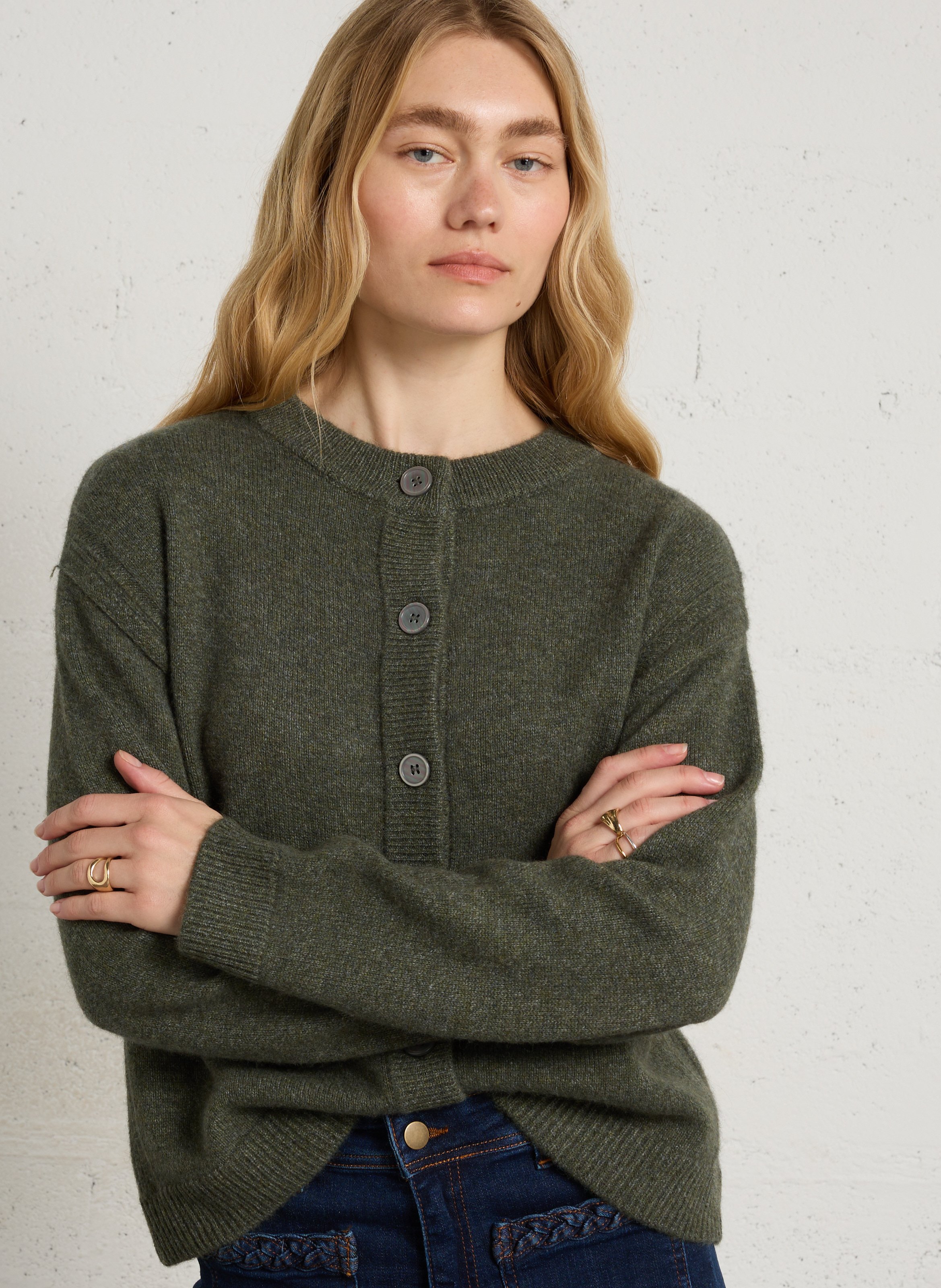 Gilet droit boutonné en laine MAISON 123 Vert