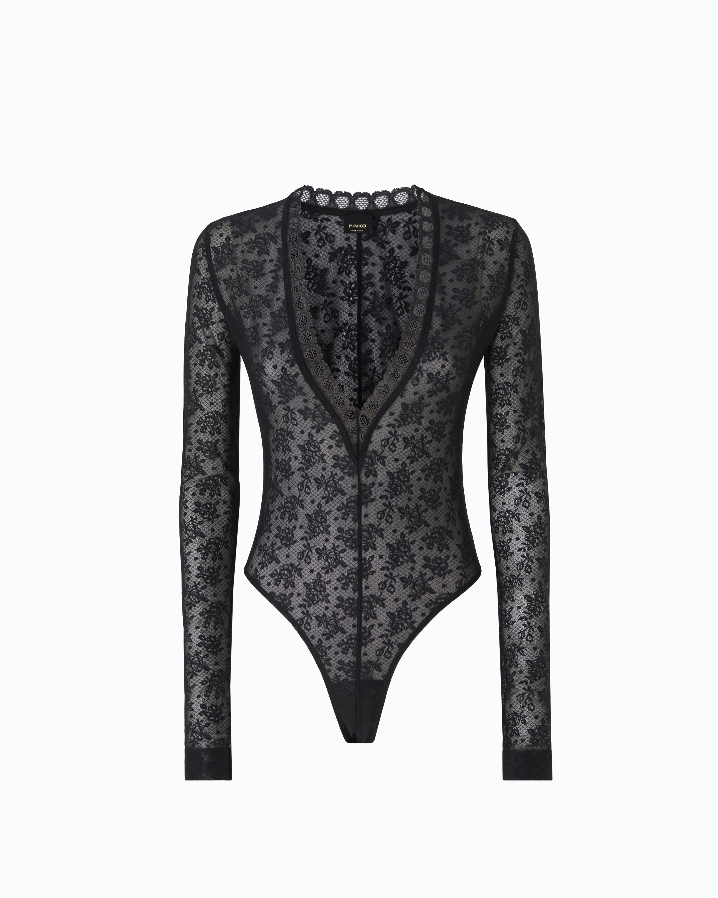 T-shirt body en dentelle stretch florale PINKO Noir