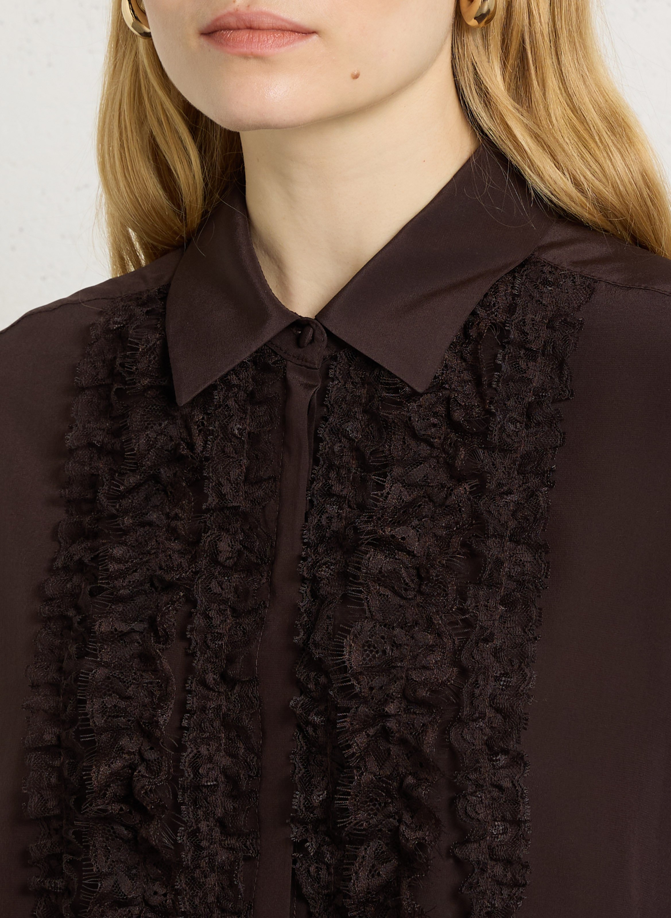 Loose-Fitting Silk Lace Shirt MOMONI Brown