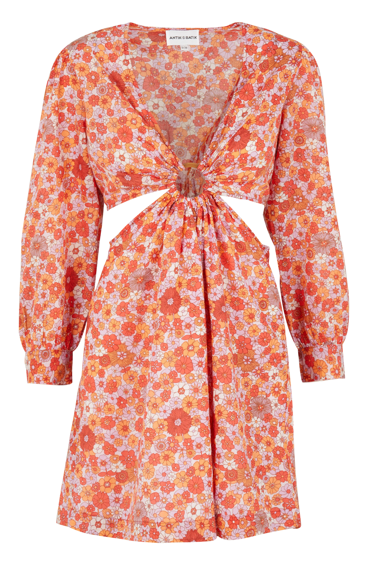 Kurzkleid aus geblümter Baumwolle mit V-Ausschnitt ANTIK BATIK Rot