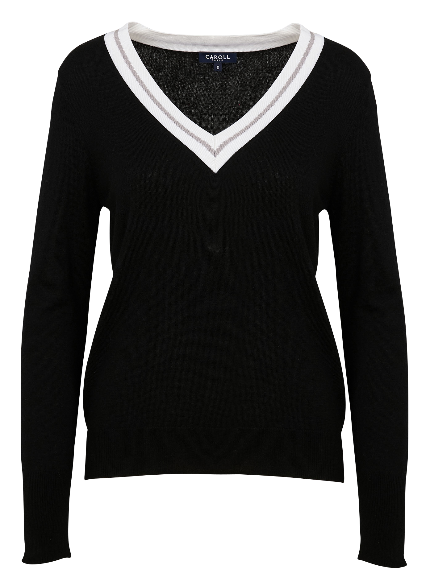 Straight V-neck wool-blend sweater CAROLL Black