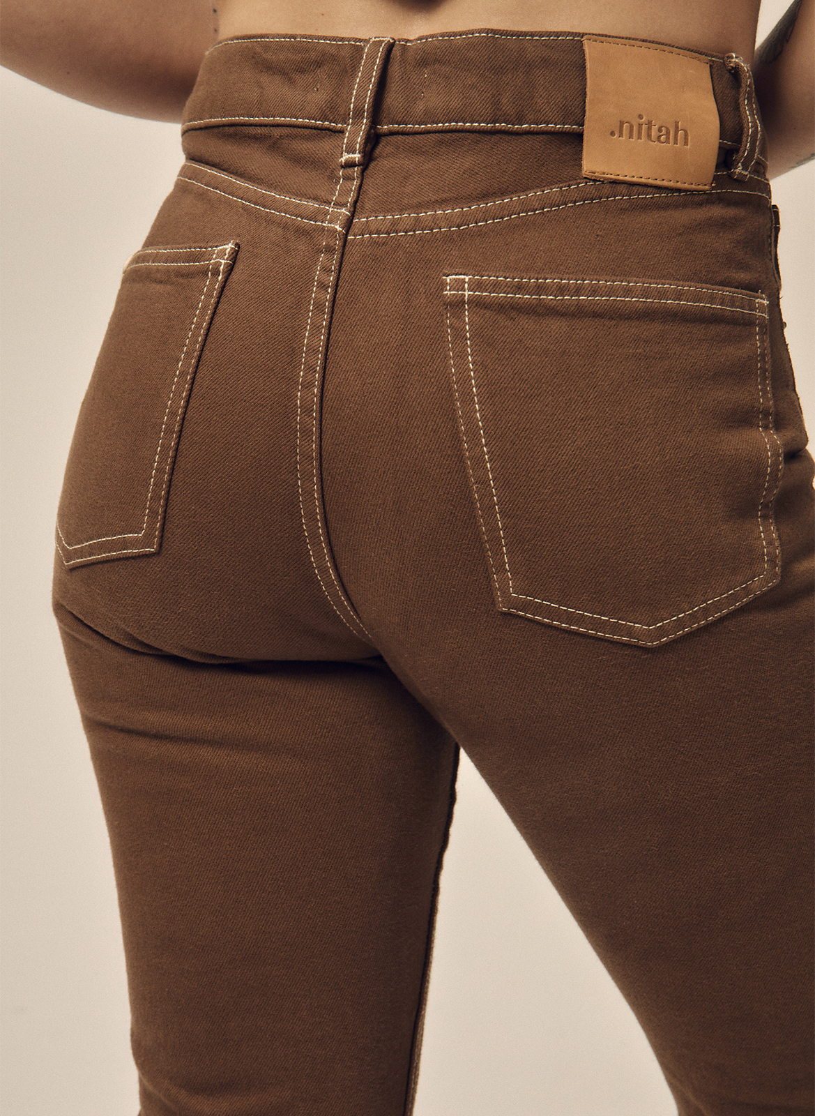 Katoenen jeans met rechte pijp NITAH Bruin