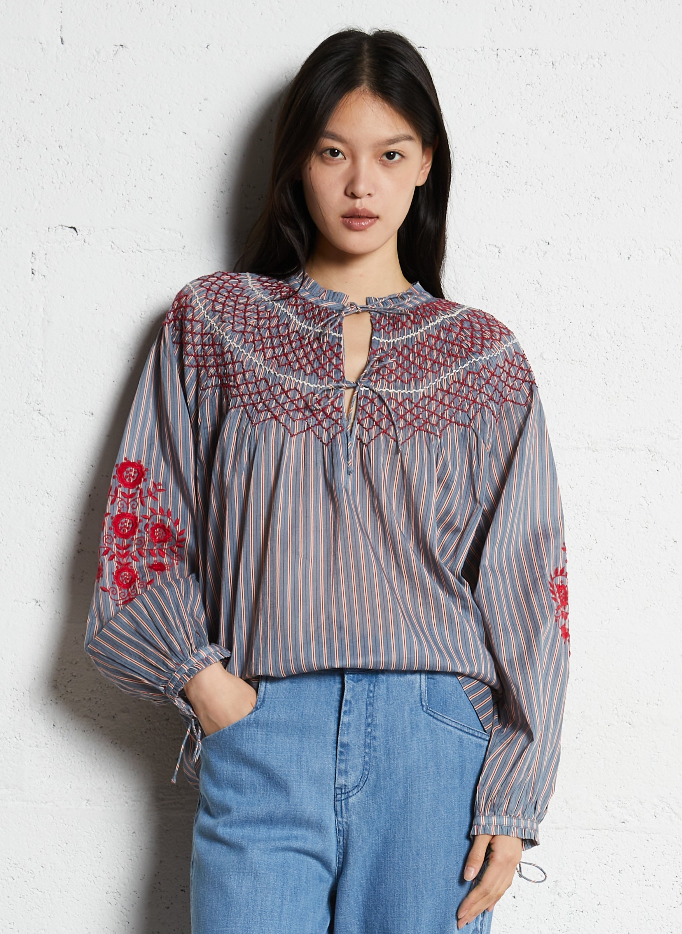 Oversized striped cotton top LOUISE MISHA Blue