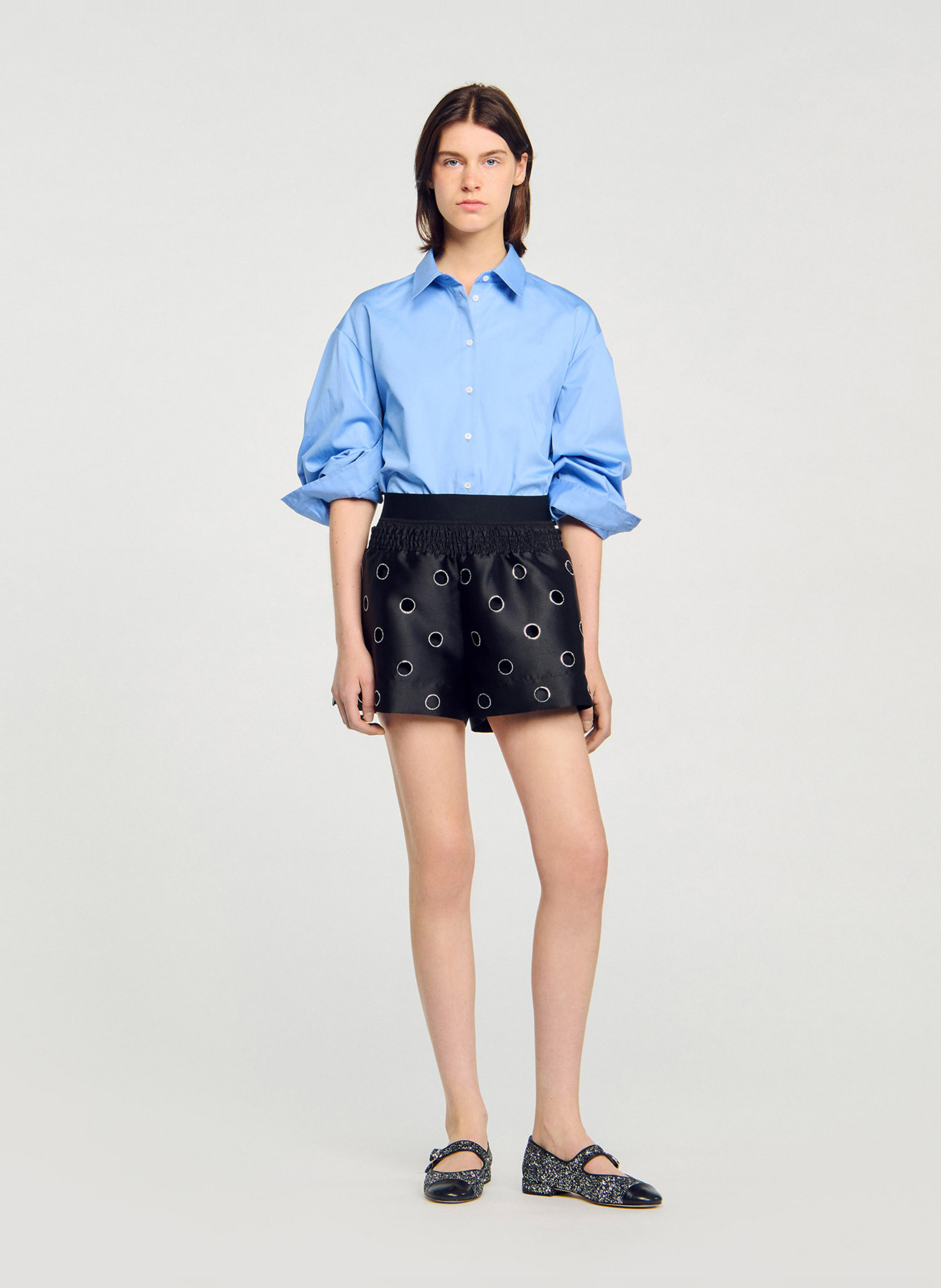 Short large aspect cuir SANDRO Noir
