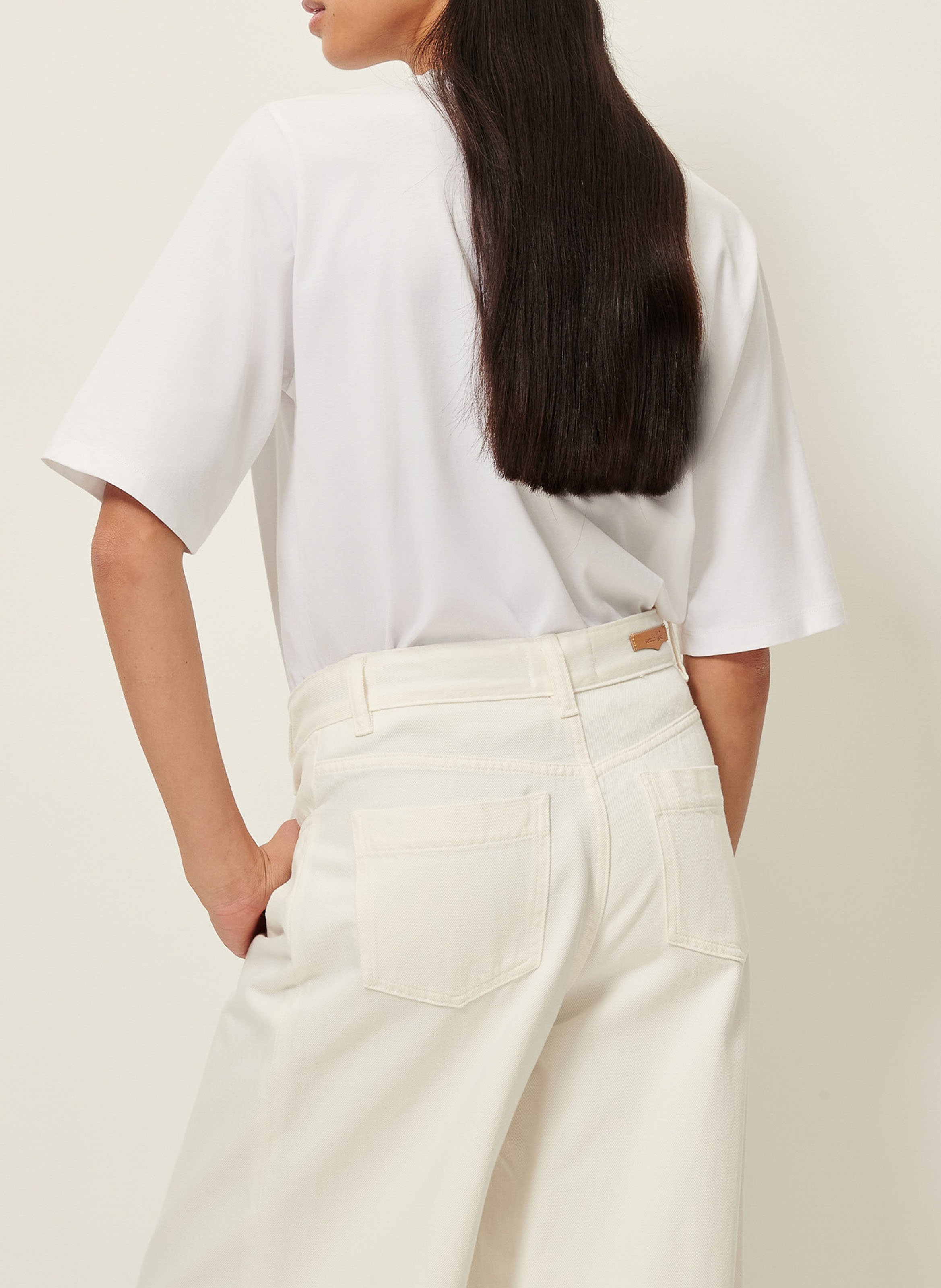 Wijde, katoenen jeans met hoge taille SESSUN Wit