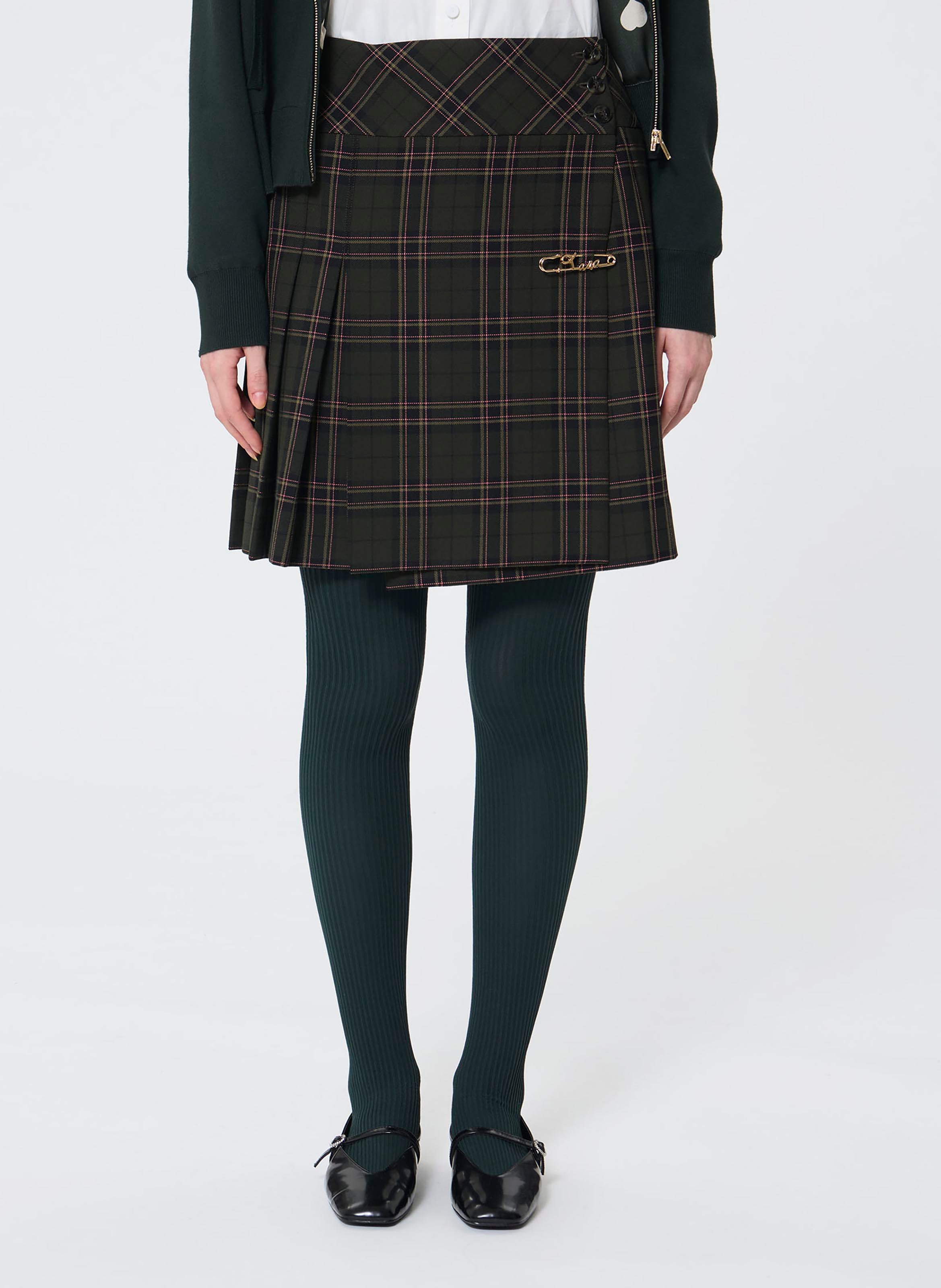 Gonna corta plissettata stampata TARA JARMON Verde