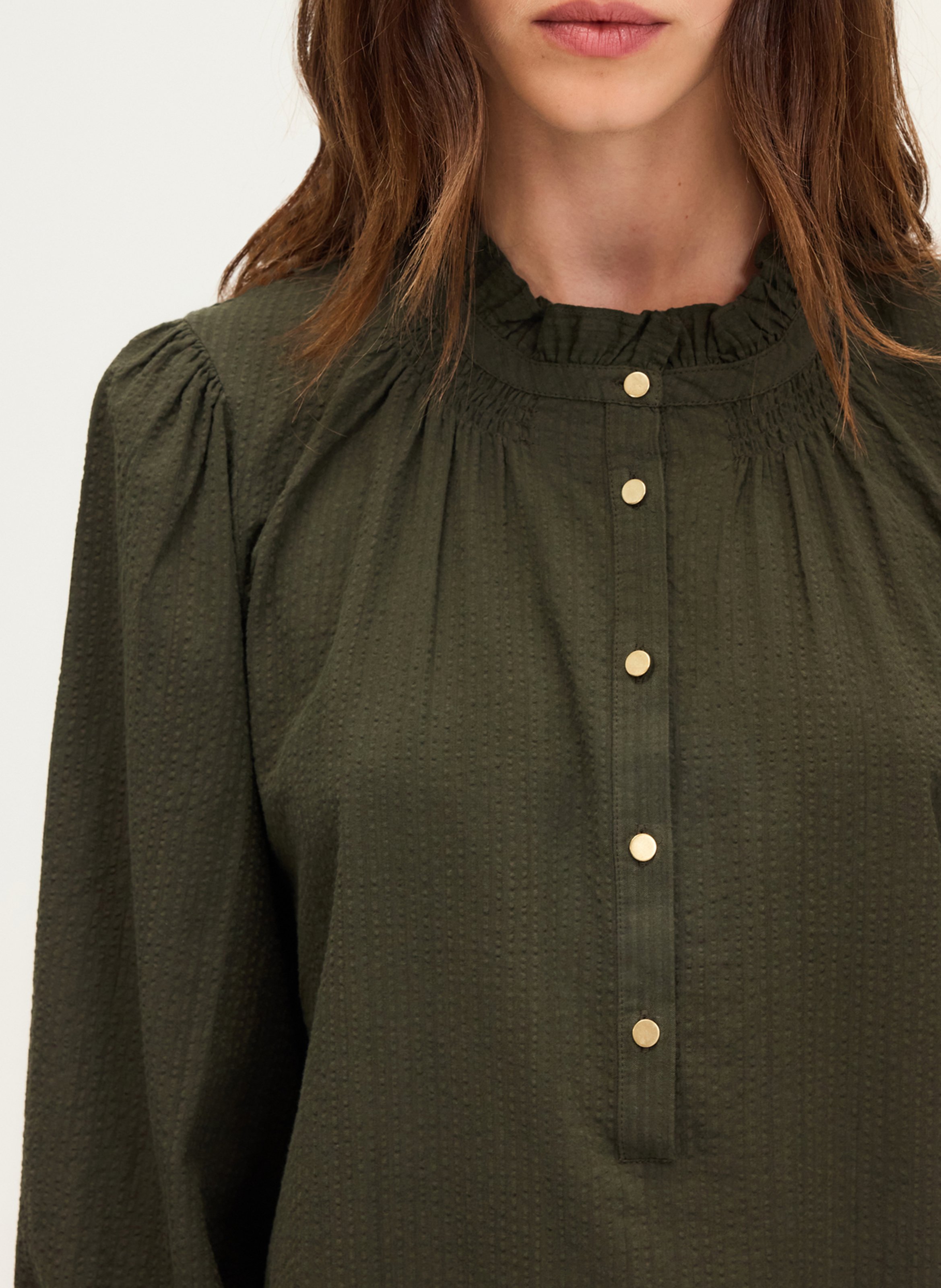 Blouse col rond en coton PABLO Kaki