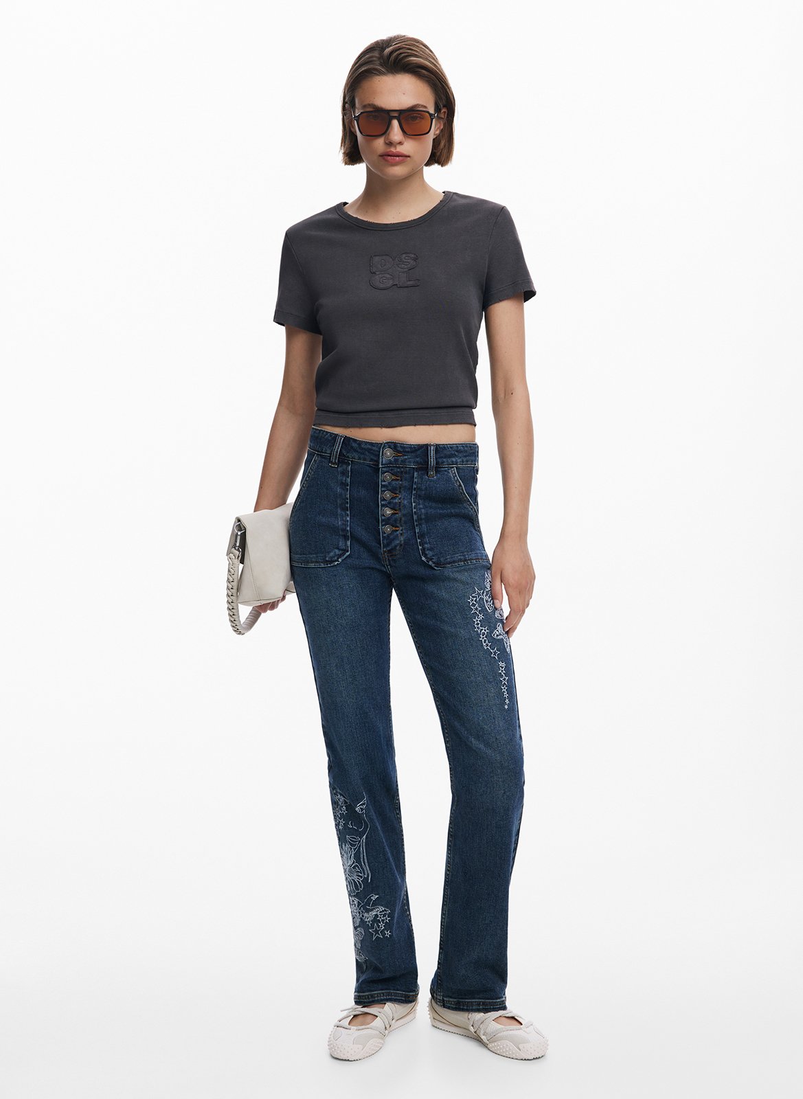 Jean droit en coton mélangé DESIGUAL Bleu