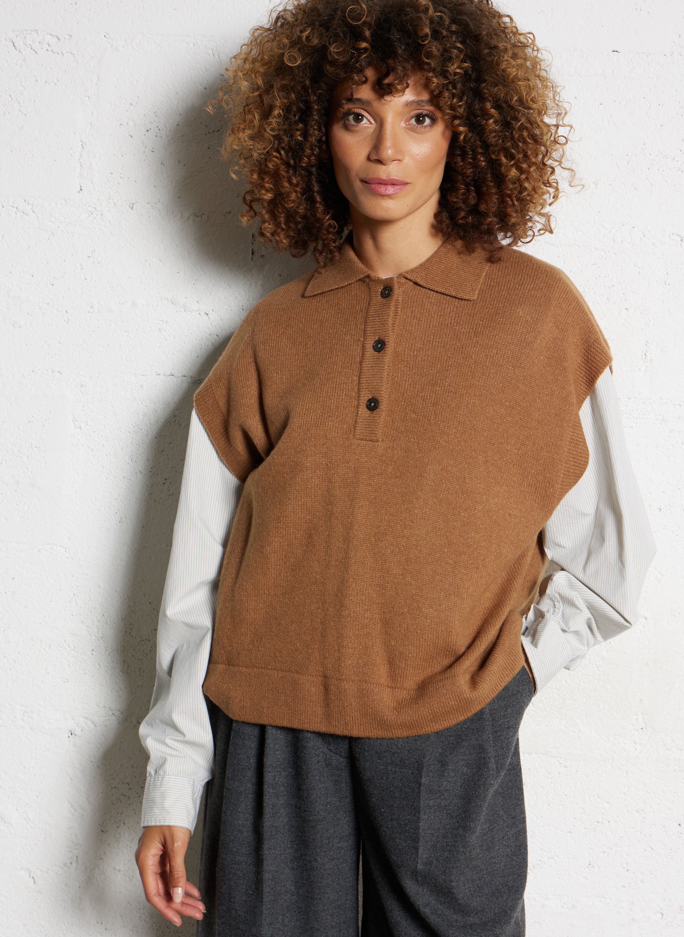 Pull oversize en laine mélangée BELLEROSE Marron