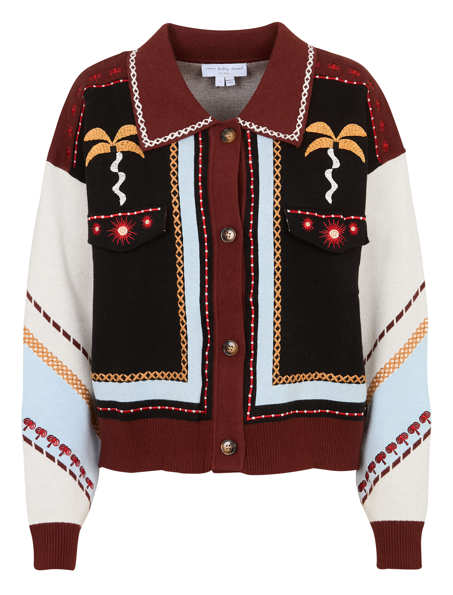 Cardigan boutonné à broderies NEVER FULLY DRESSED Multicolore