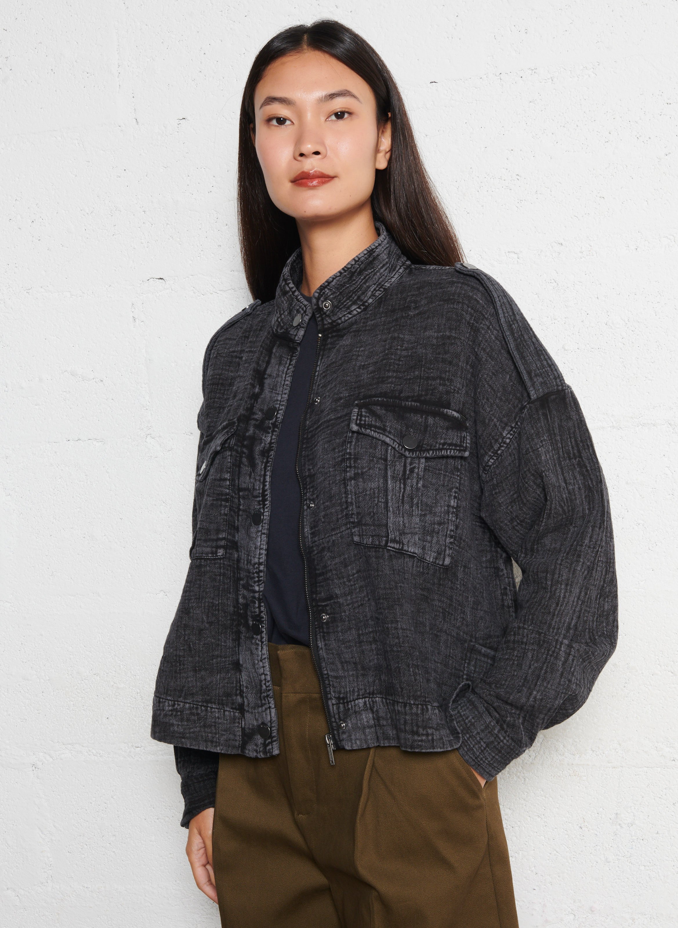 Short high-neck cotton gauze jacket IKKS Grey