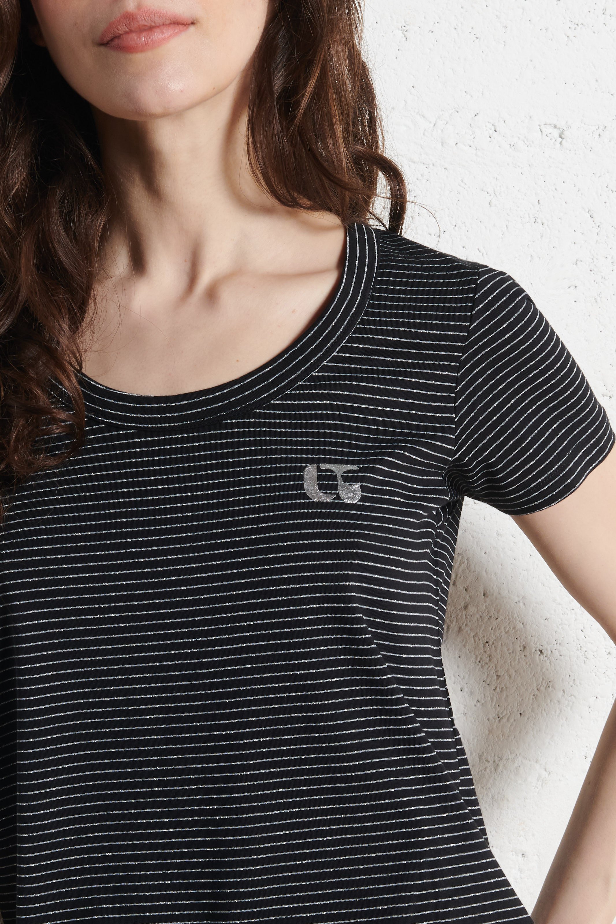 Straight round neck striped t-shirt LE TEMPS DES CERISES Black