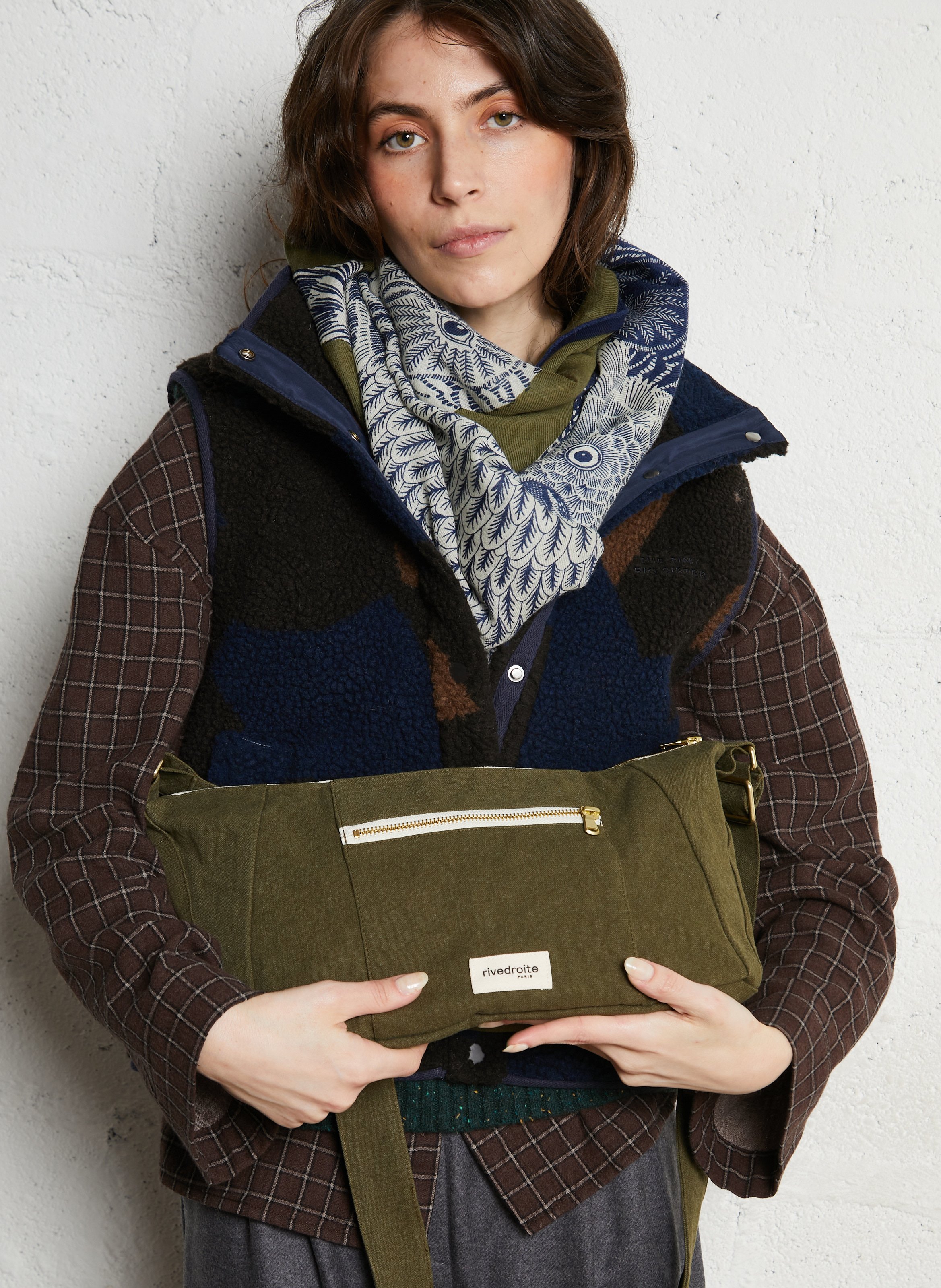 Plain shoulder bag in blended cotton RIVEDROITE PARIS Khaki