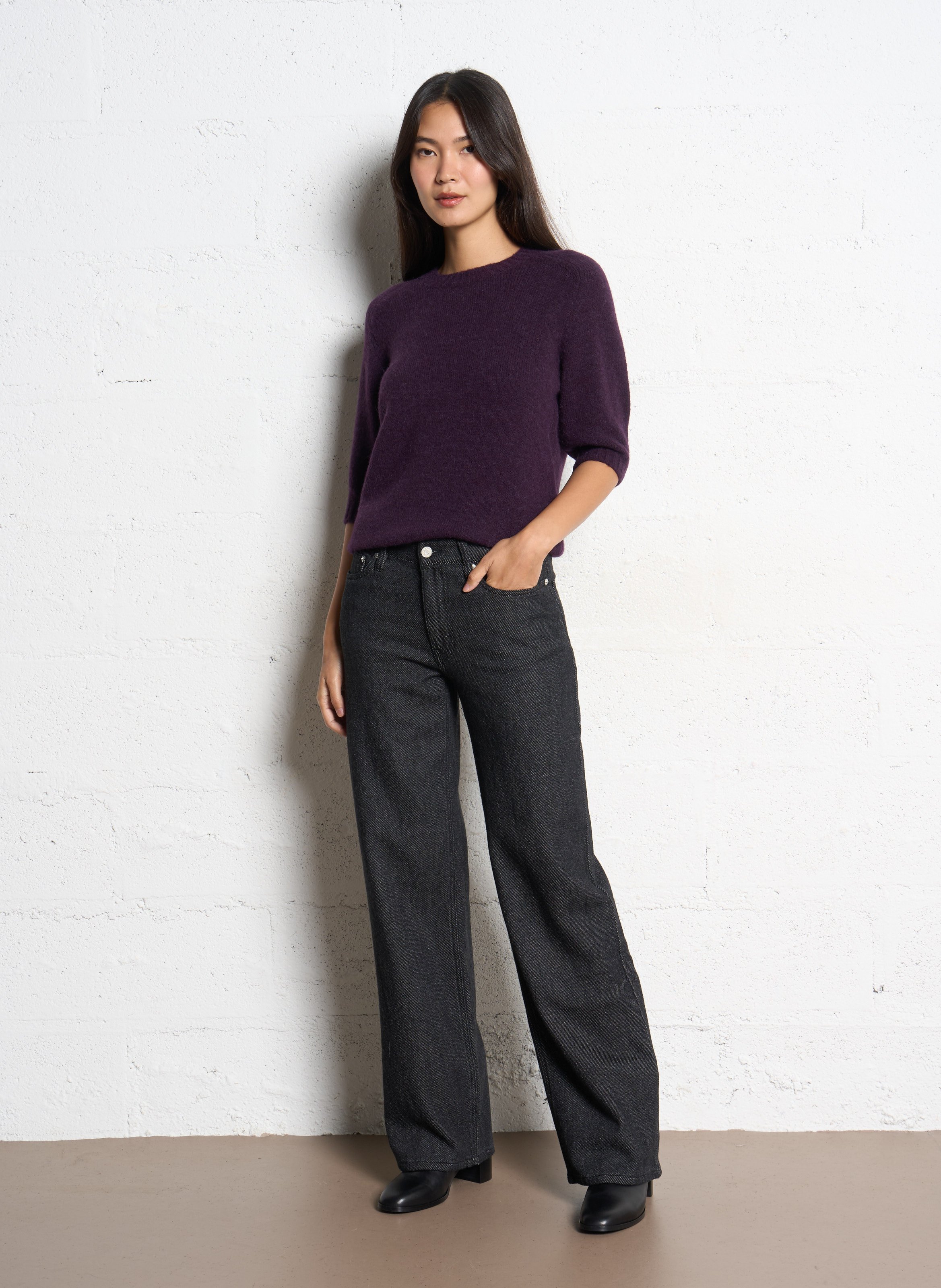 Pull droit col rond en maille mélangée SOEUR Violet